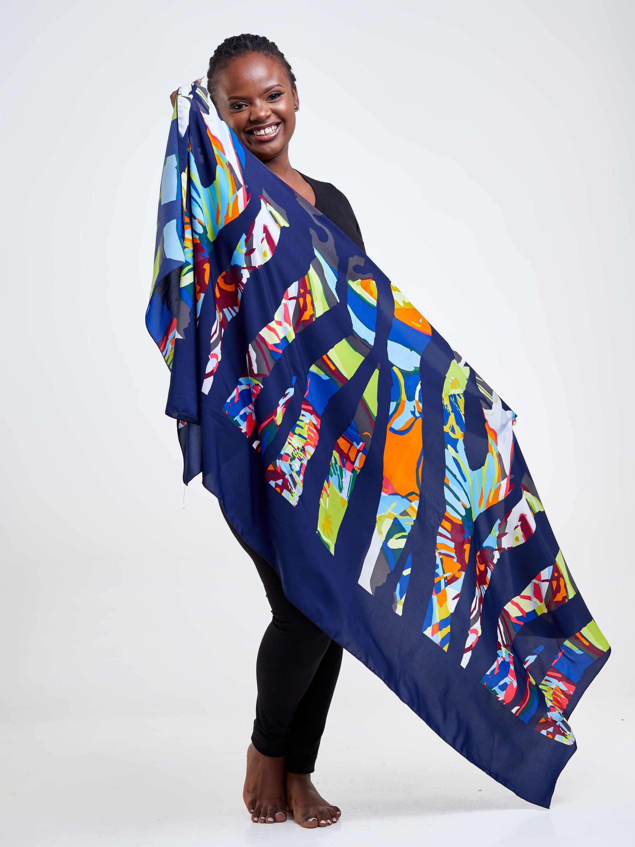 Vivo Basic Crepe Scarf - Navy Blue / Red Multicolour Abstract Print