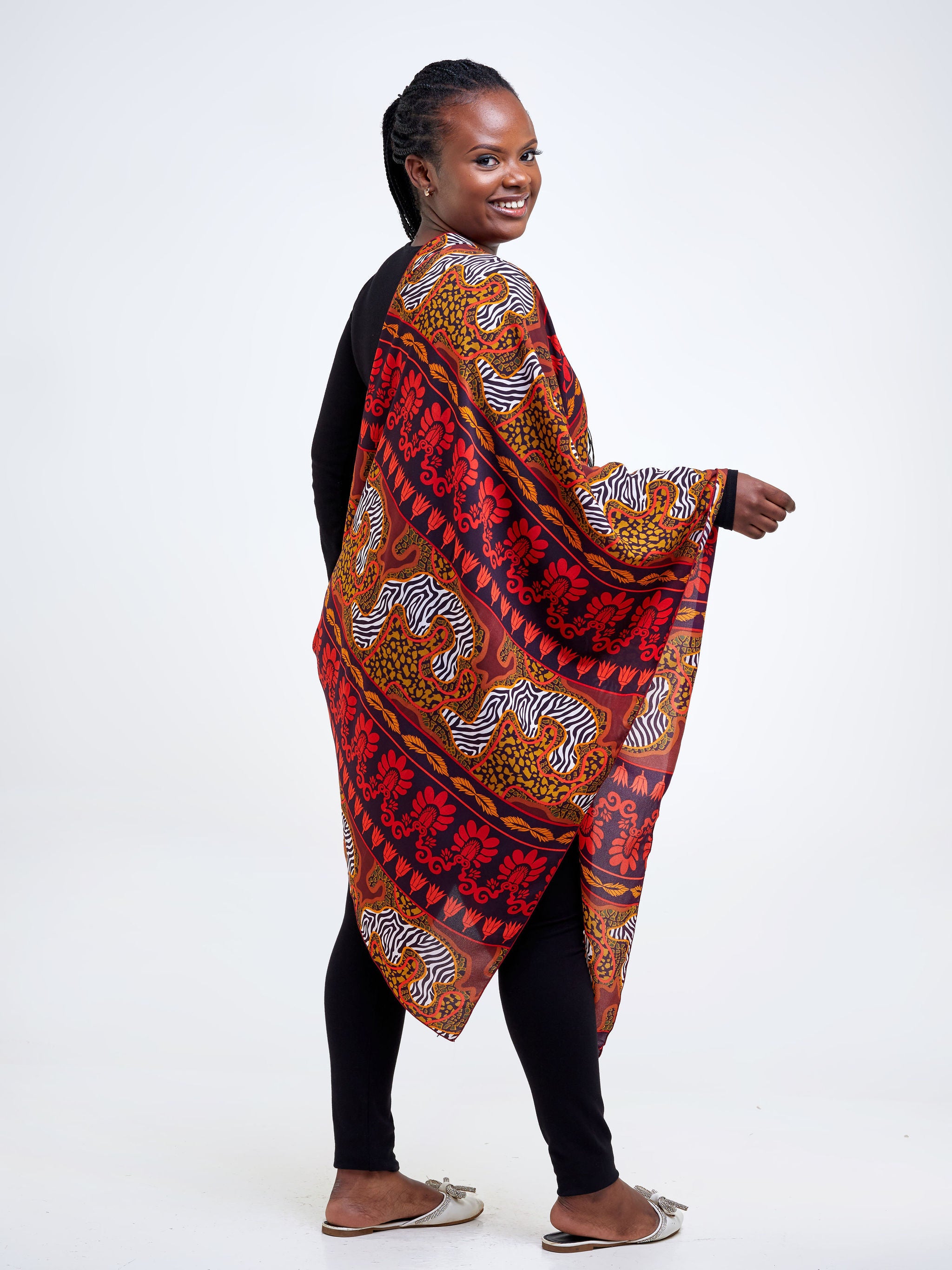 Vivo Basic Crepe Scarf - Black / Red Abstract Print