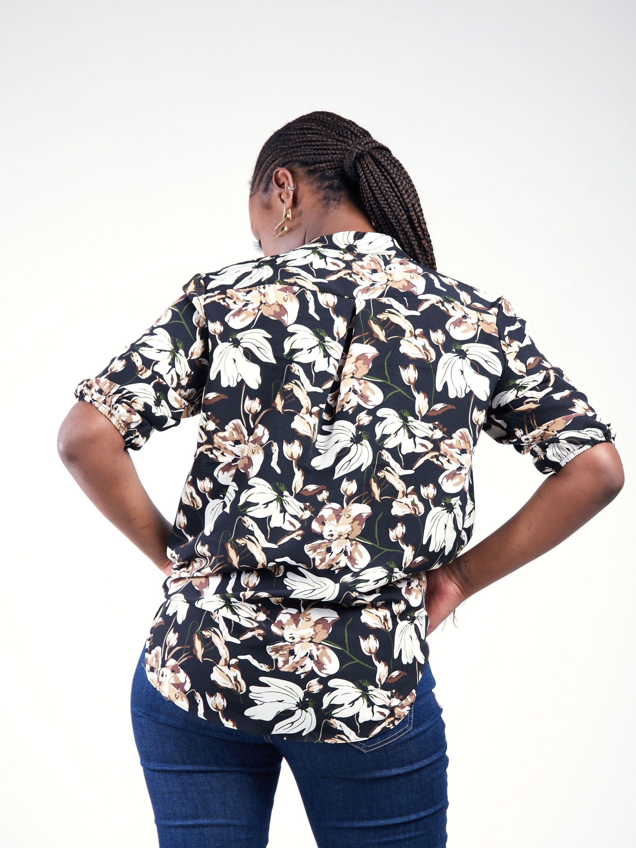 Vivo Dua Shirt - Black / Taupe Floral Print