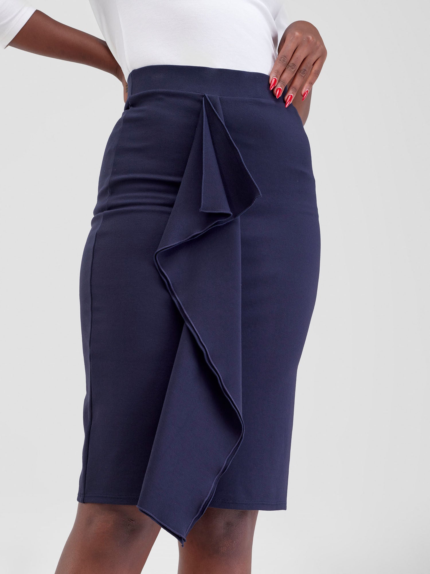 Vivo Tande Front Drape Skirt - Dark Navy