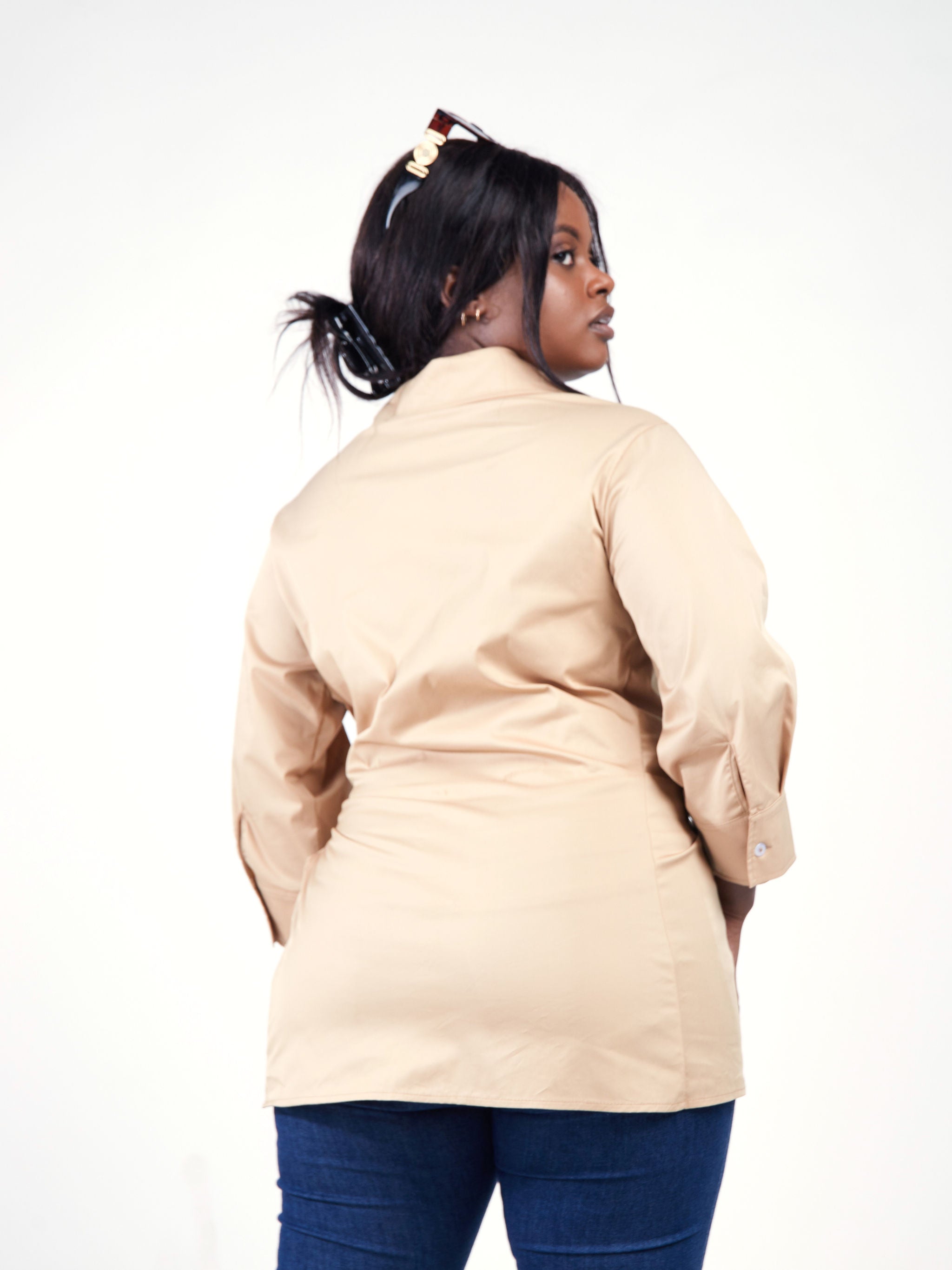 Safari Mali 3/4 Sleeve Tie Shirt - Taupe