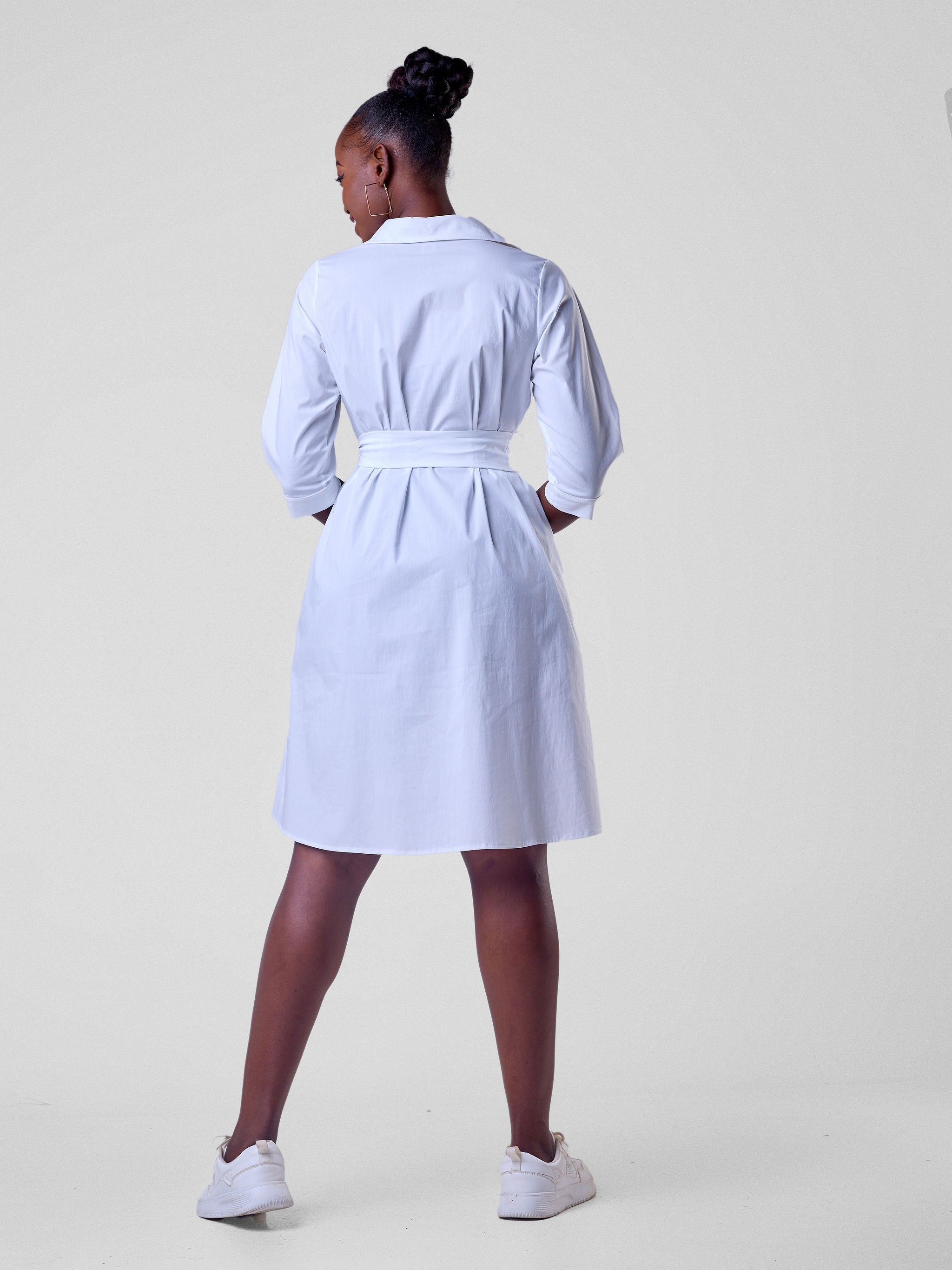 Safari Lira Front Panelled Shirt Dress - White / Taupe