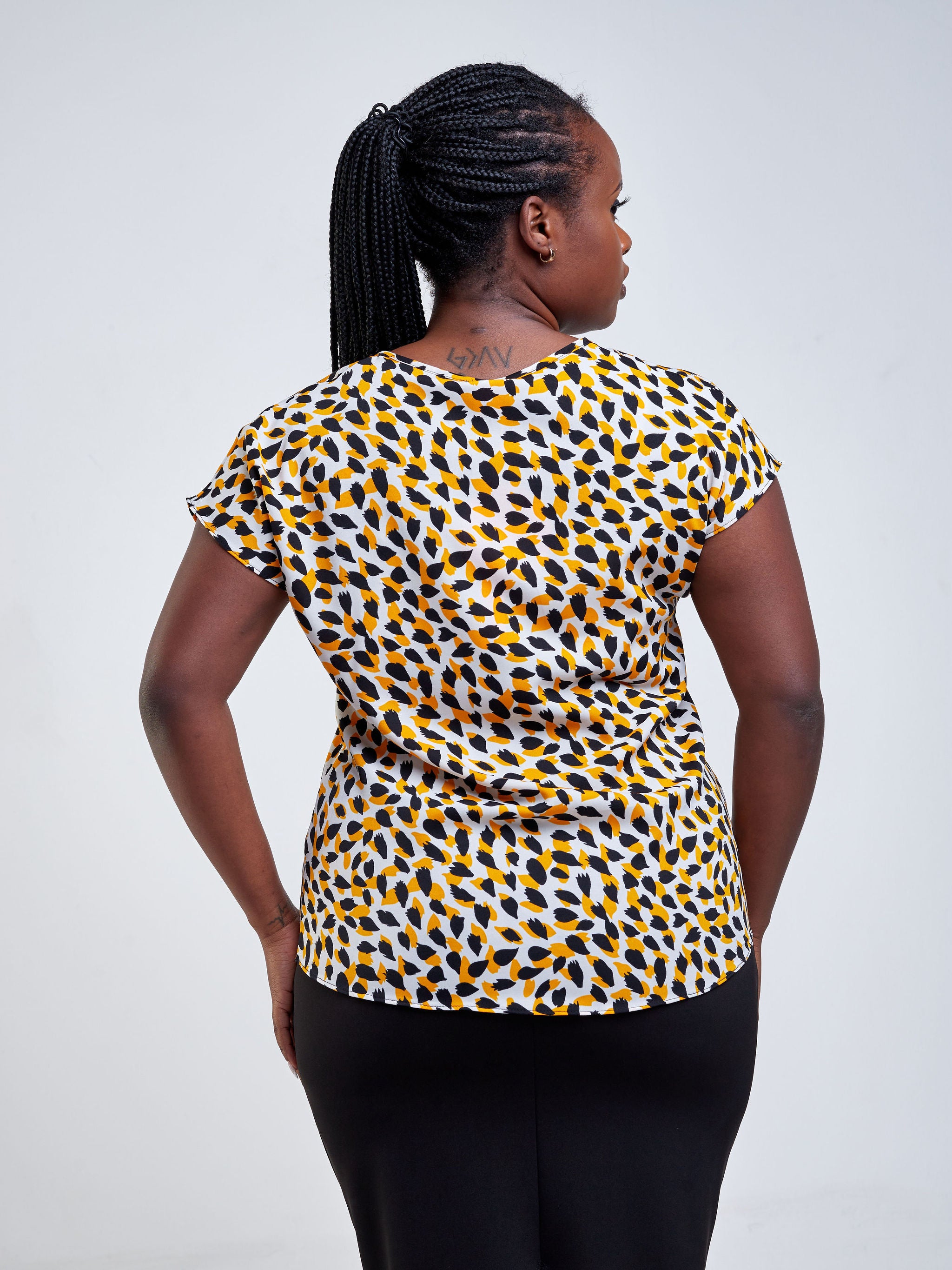 Vivo Basic Crepe Drop Shoulder Top - White / Orange Abstract  Print