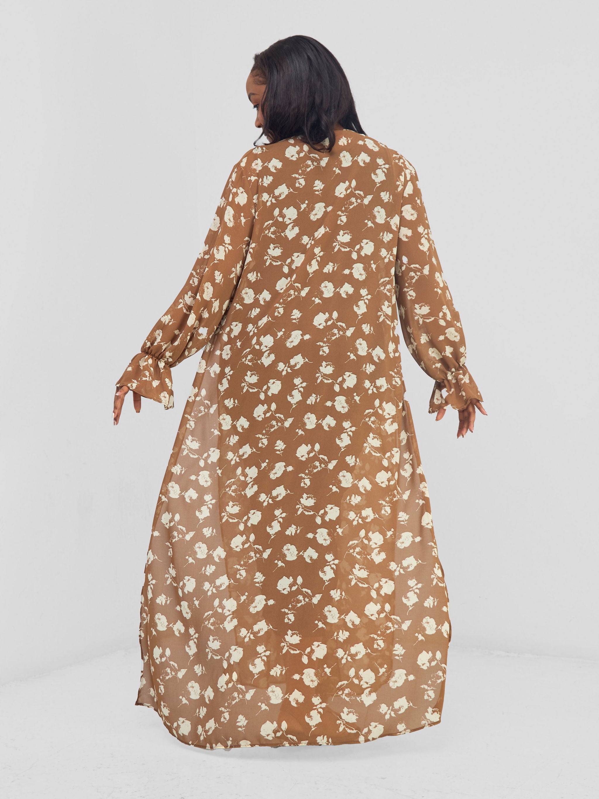 Vivo Jema High Slit Maxi Kimono - Cream / Brown