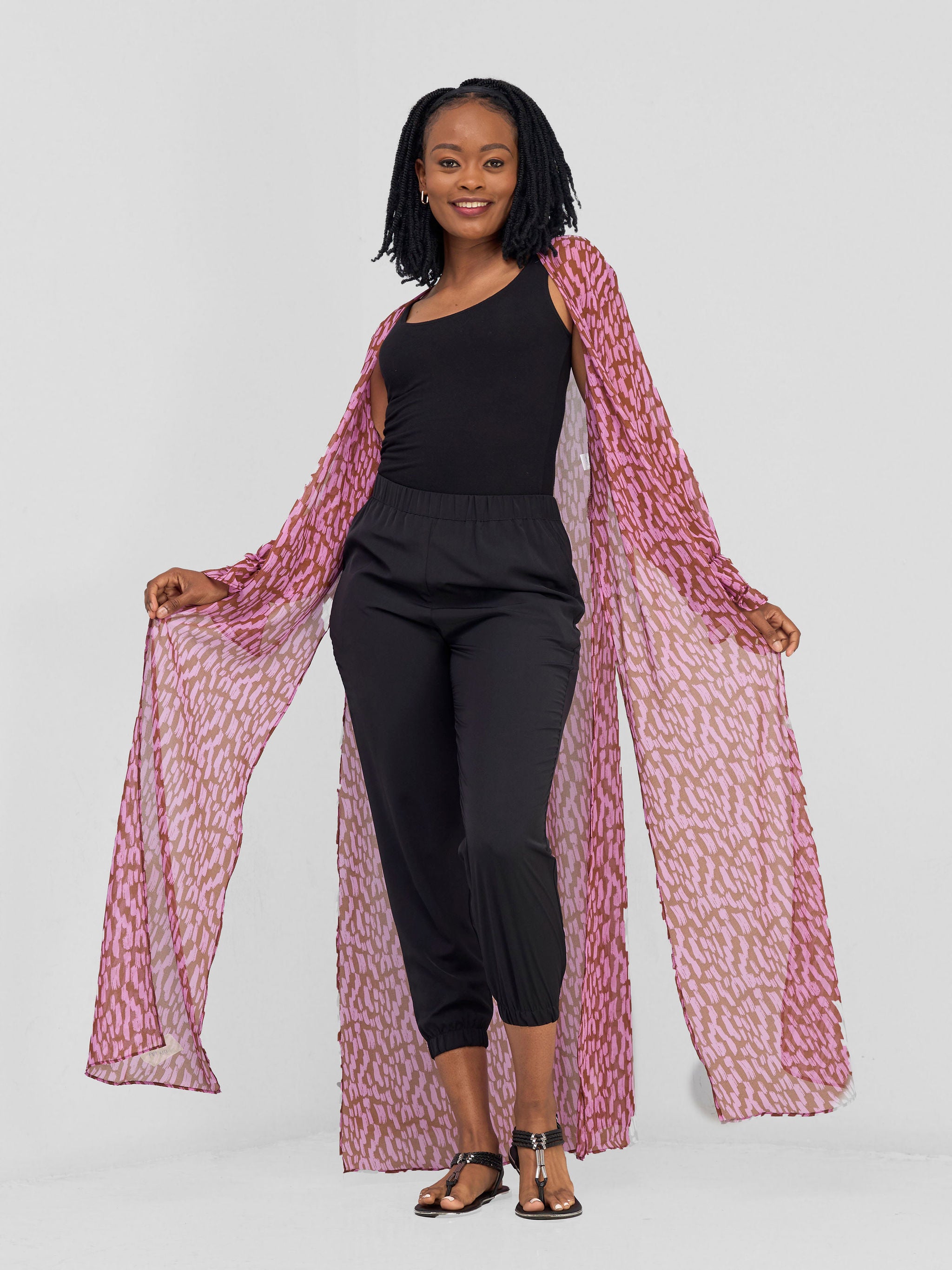 Vivo Jema High Slit Maxi Kimono - Rust / Pink