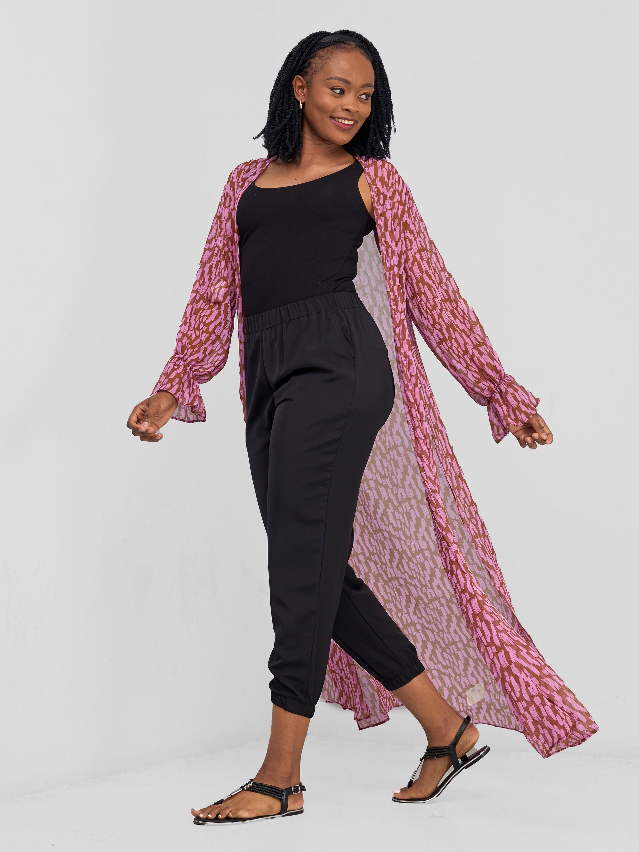 Vivo Jema High Slit Maxi Kimono - Rust / Pink