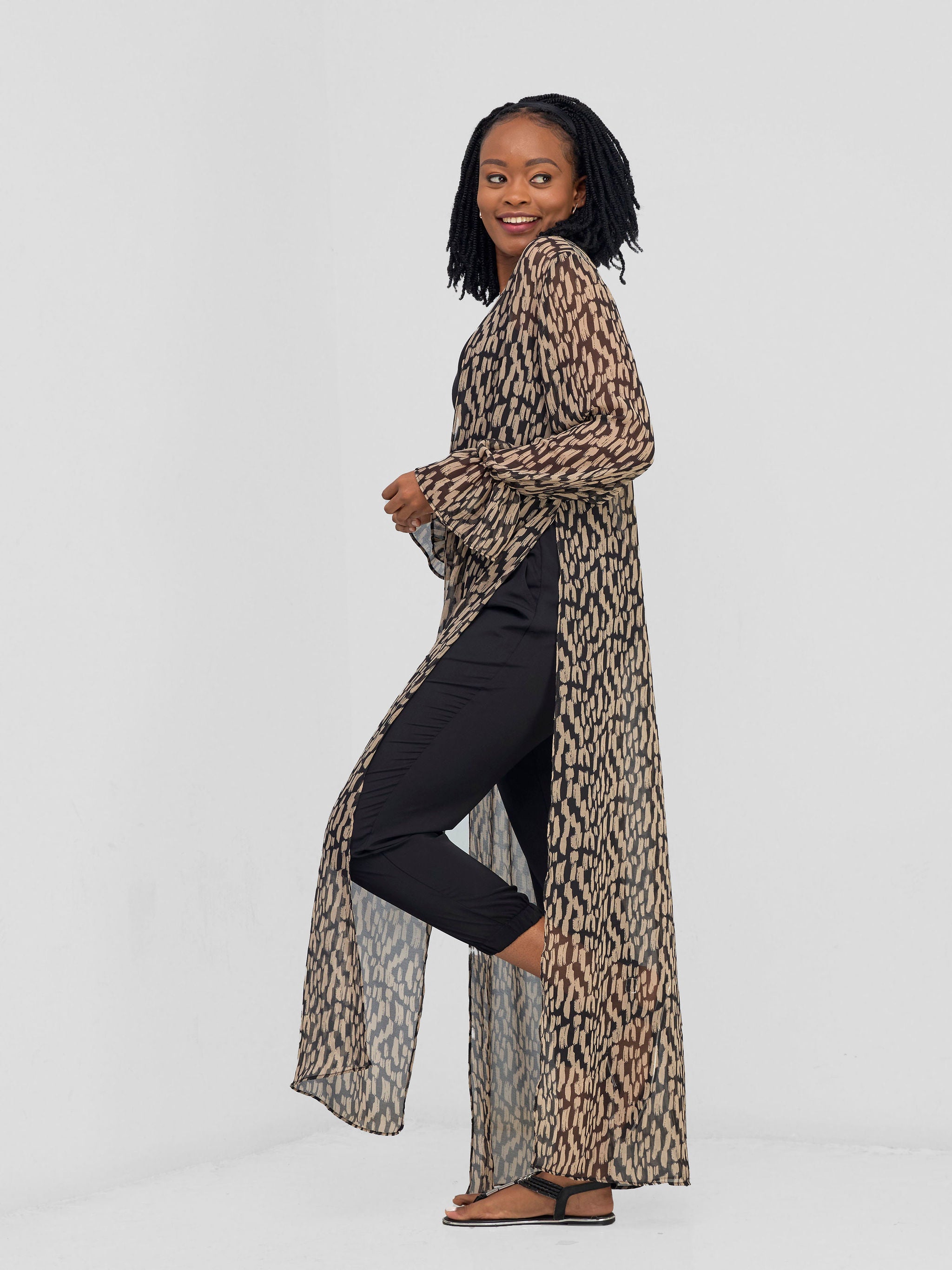 Vivo Jema High Slit Maxi Kimono - Black / Taupe