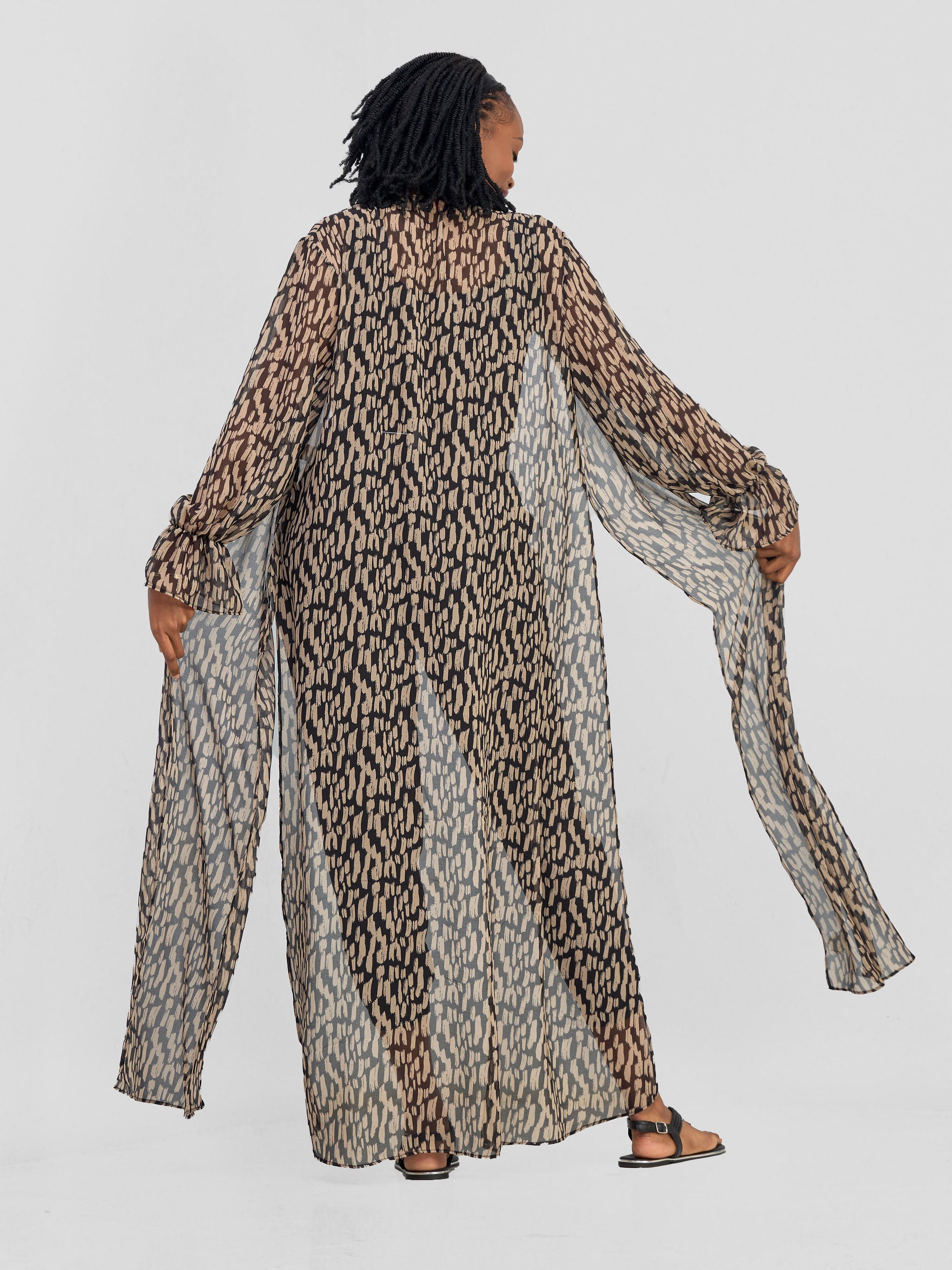 Vivo Jema High Slit Maxi Kimono - Black / Taupe