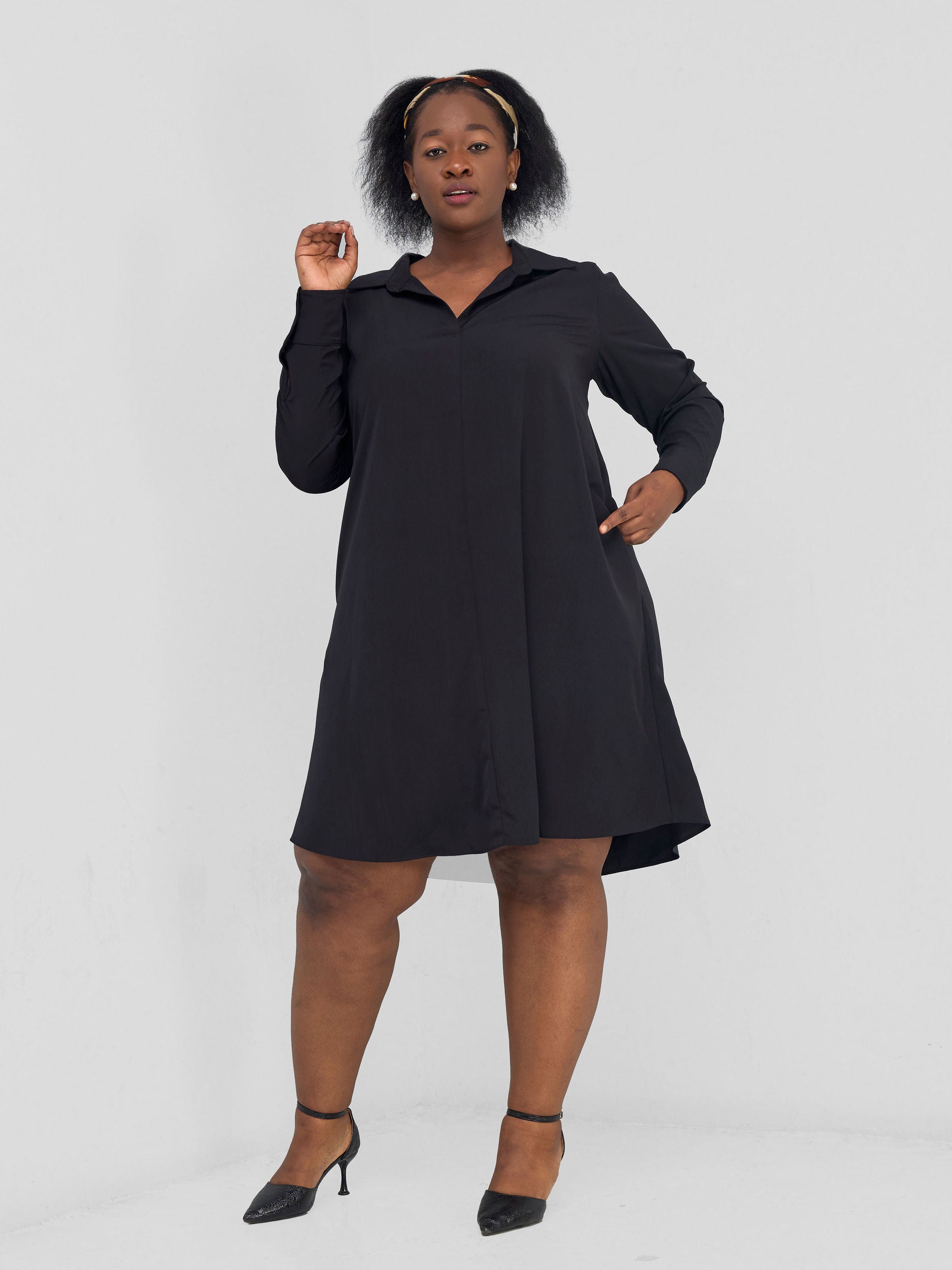 Vivo Yumi Long Sleeve Tent Shirt Dress Black Vivo Fashion