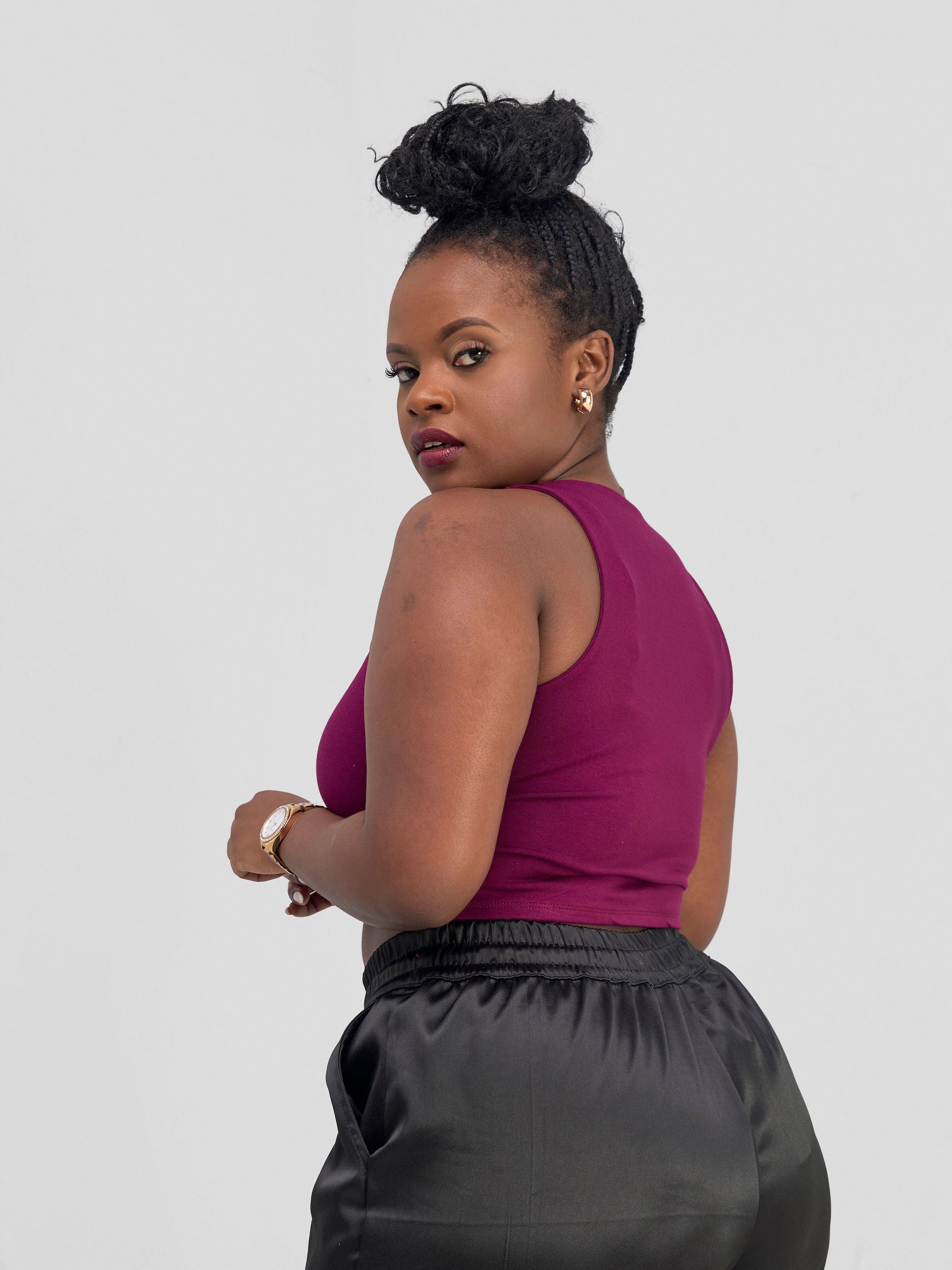 Zoya Basic Racer Back Crop Top - Burgundy