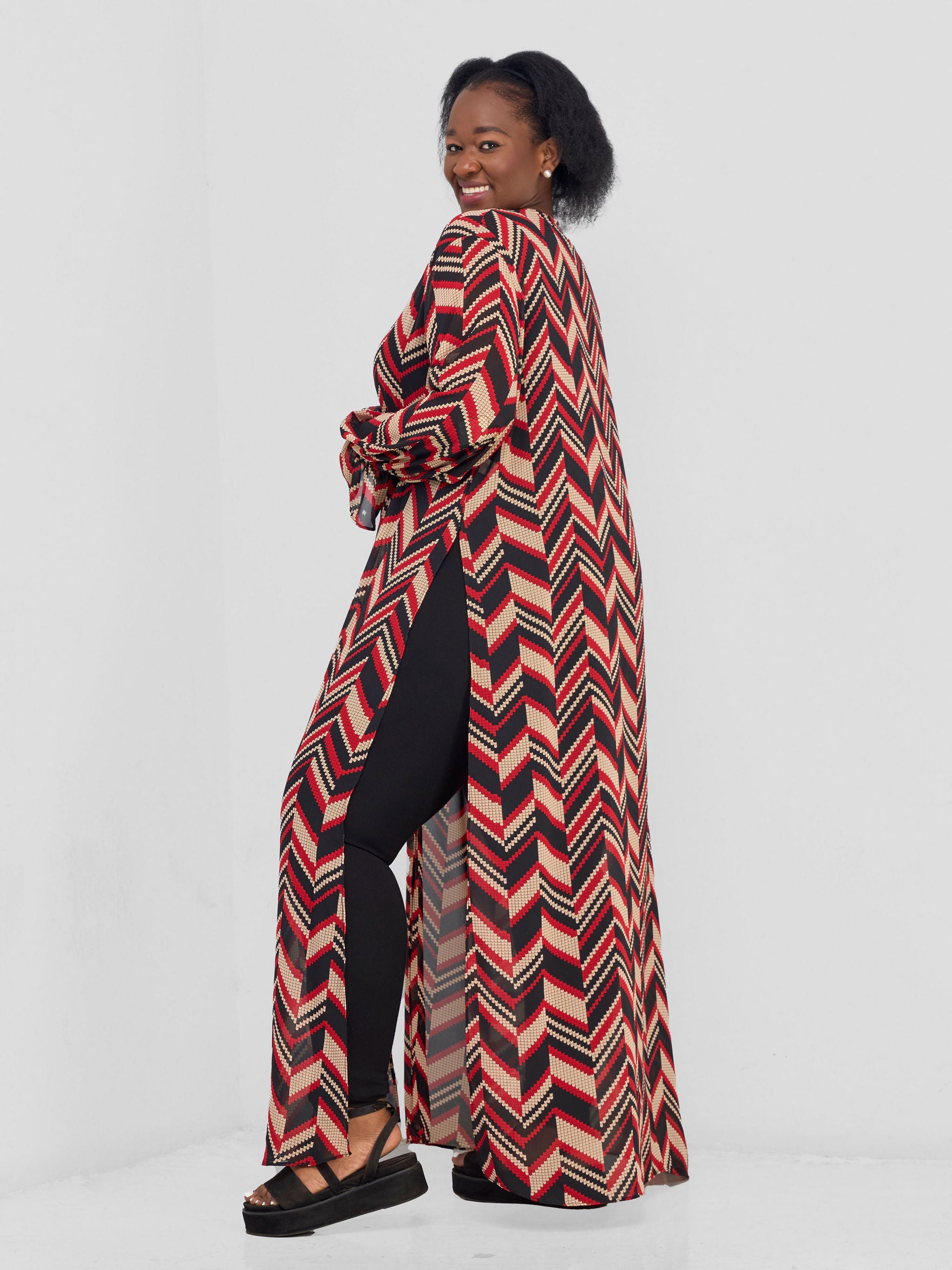 Vivo Jema High Slit Maxi Kimono - Red / Black