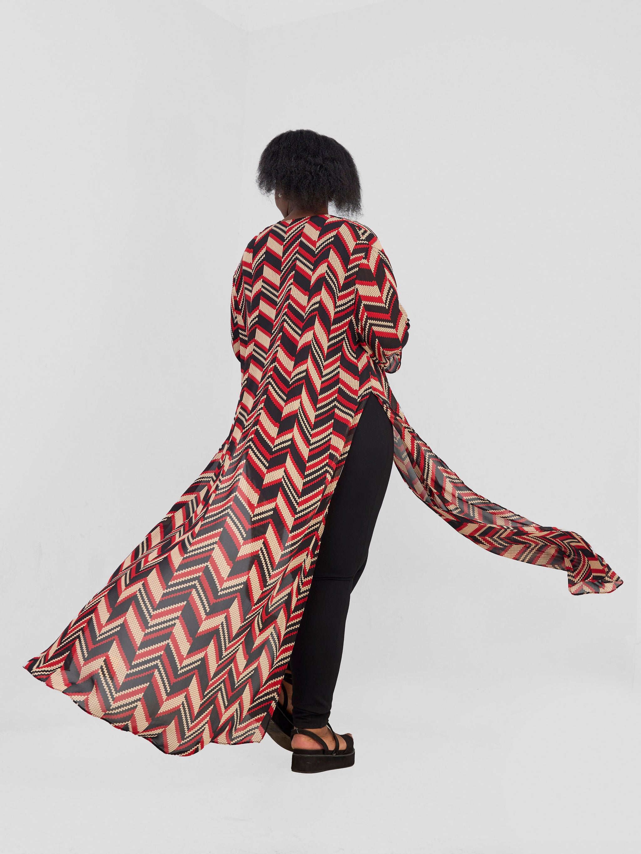 Vivo Jema High Slit Maxi Kimono - Red / Black