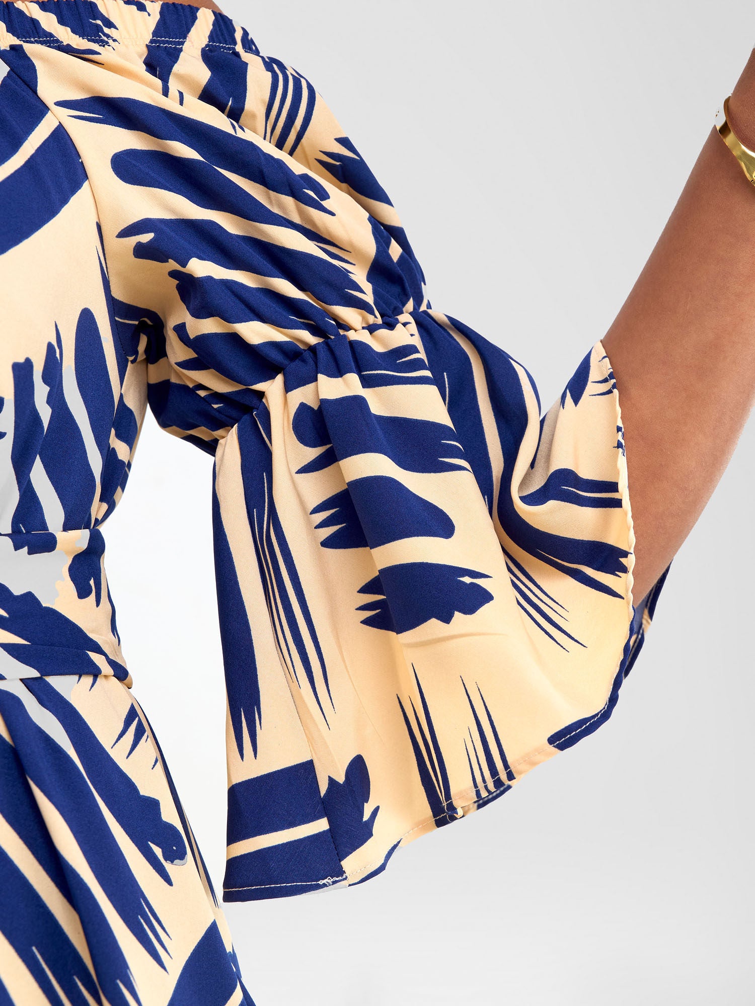 Vivo Tana Off Shoulder Maxi Dress - Navy Blue / Cream Print