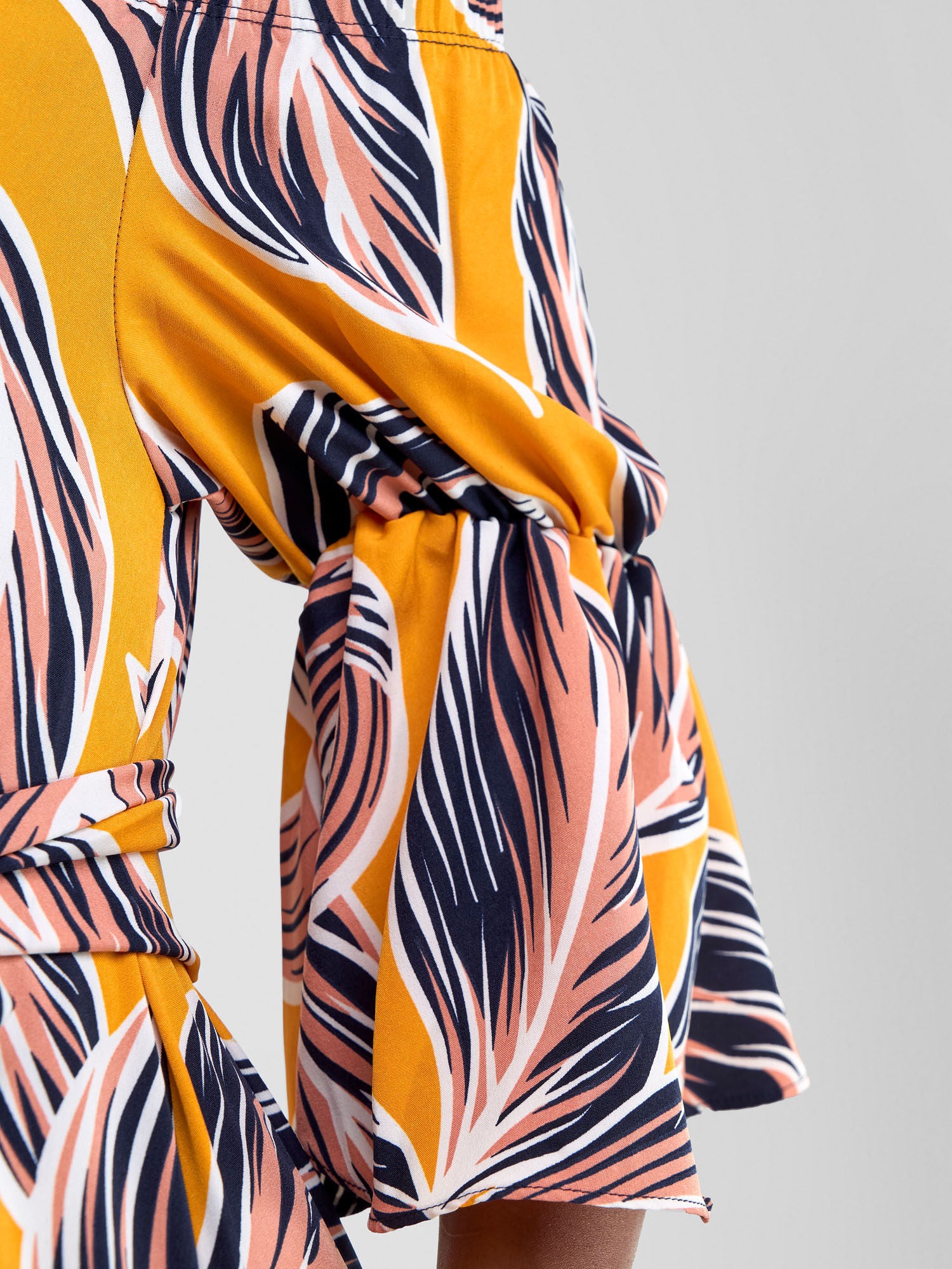 Vivo Tana Off Shoulder Maxi Dress - Peach / Mustard Print