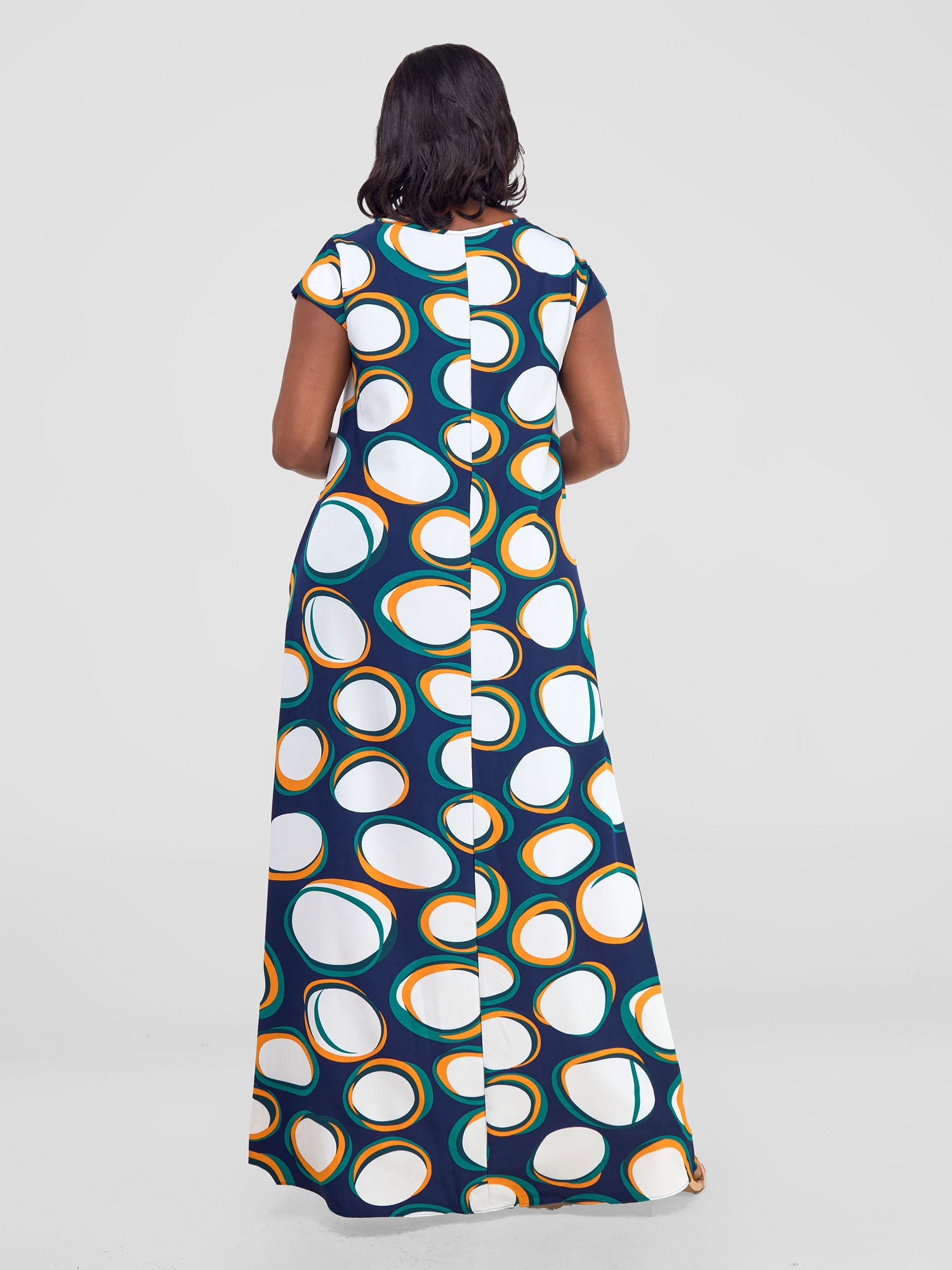 Vivo Basic Cap Sleeve Maxi Tent Dress - Teal Polka Print