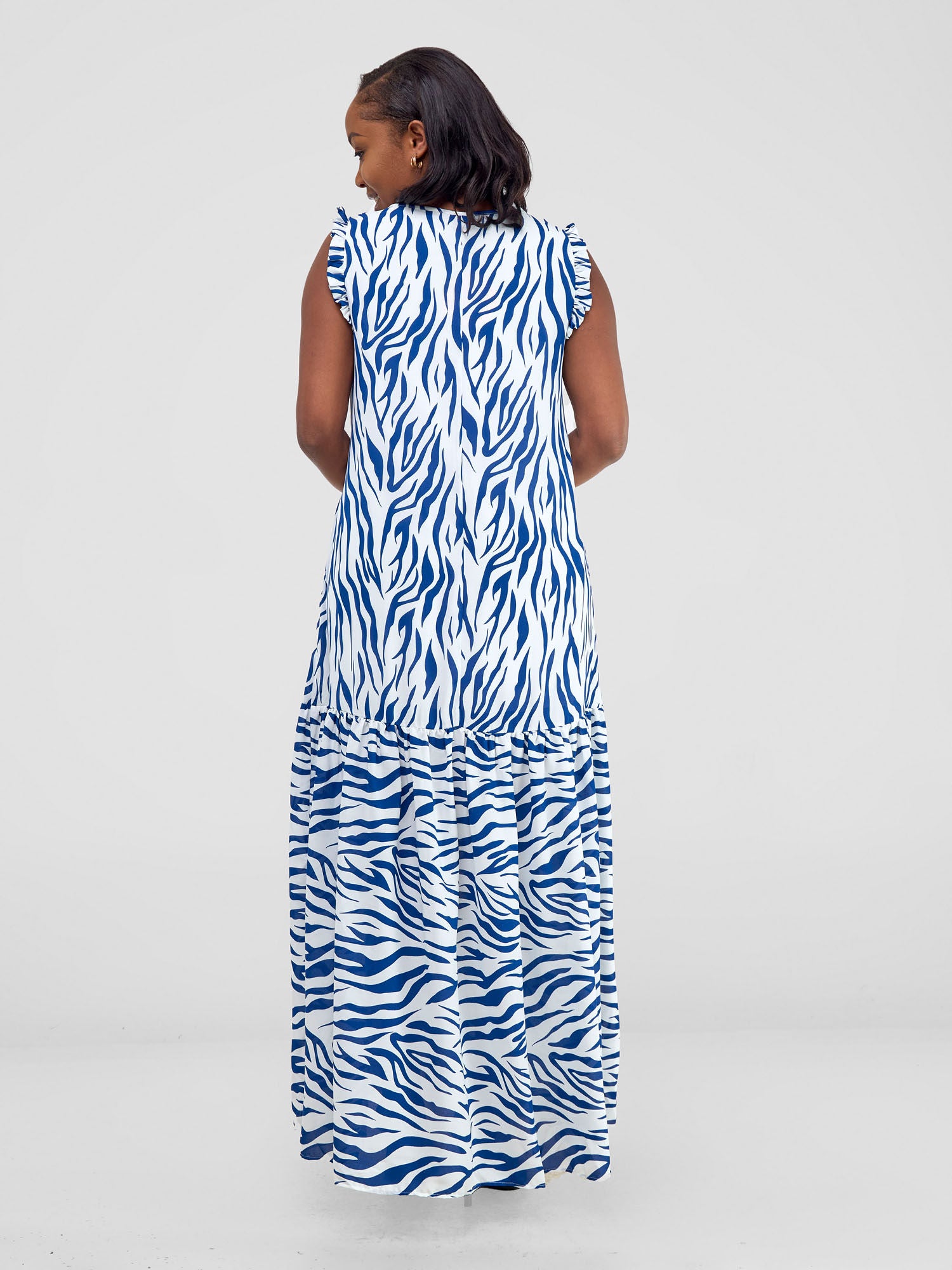 Vivo Ava Tent Flounce Maxi Dress - Blue / White Print