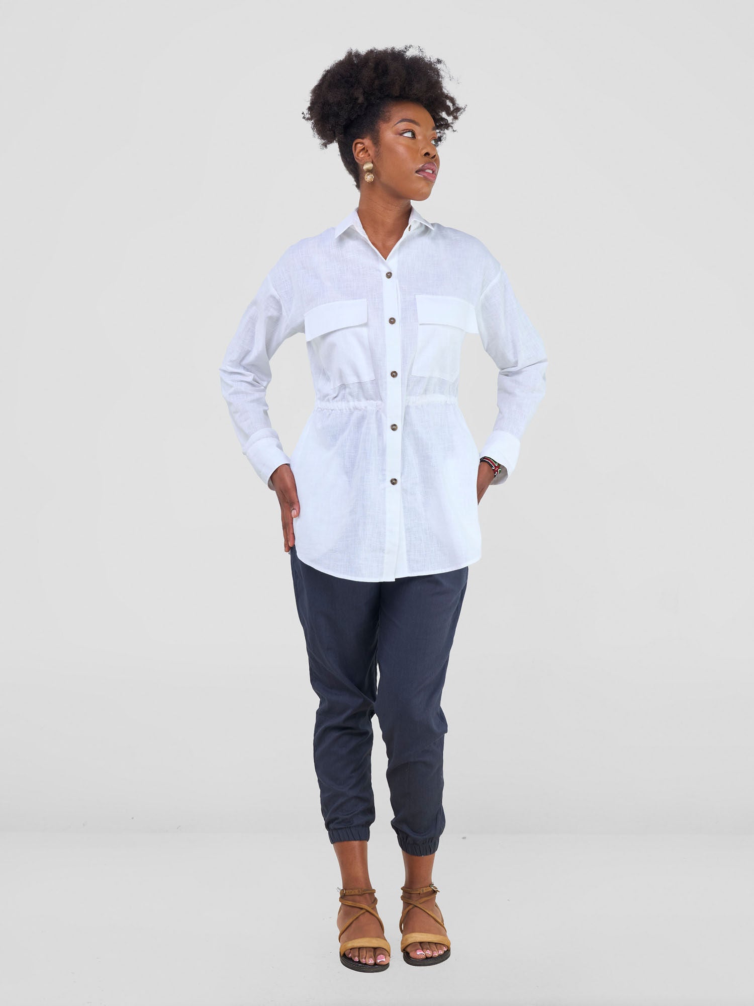 Safari Savannah Drawstring Shacket - White