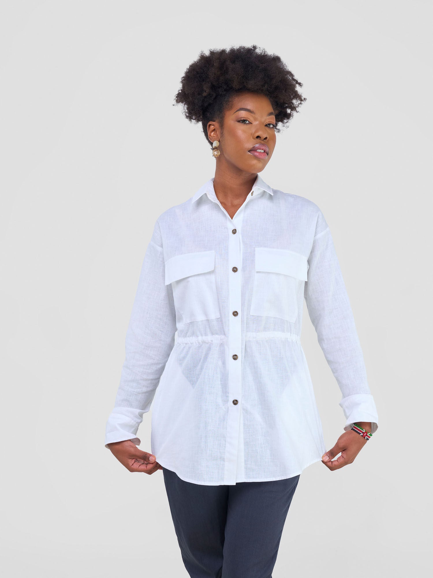 Safari Savannah Drawstring Shacket - White