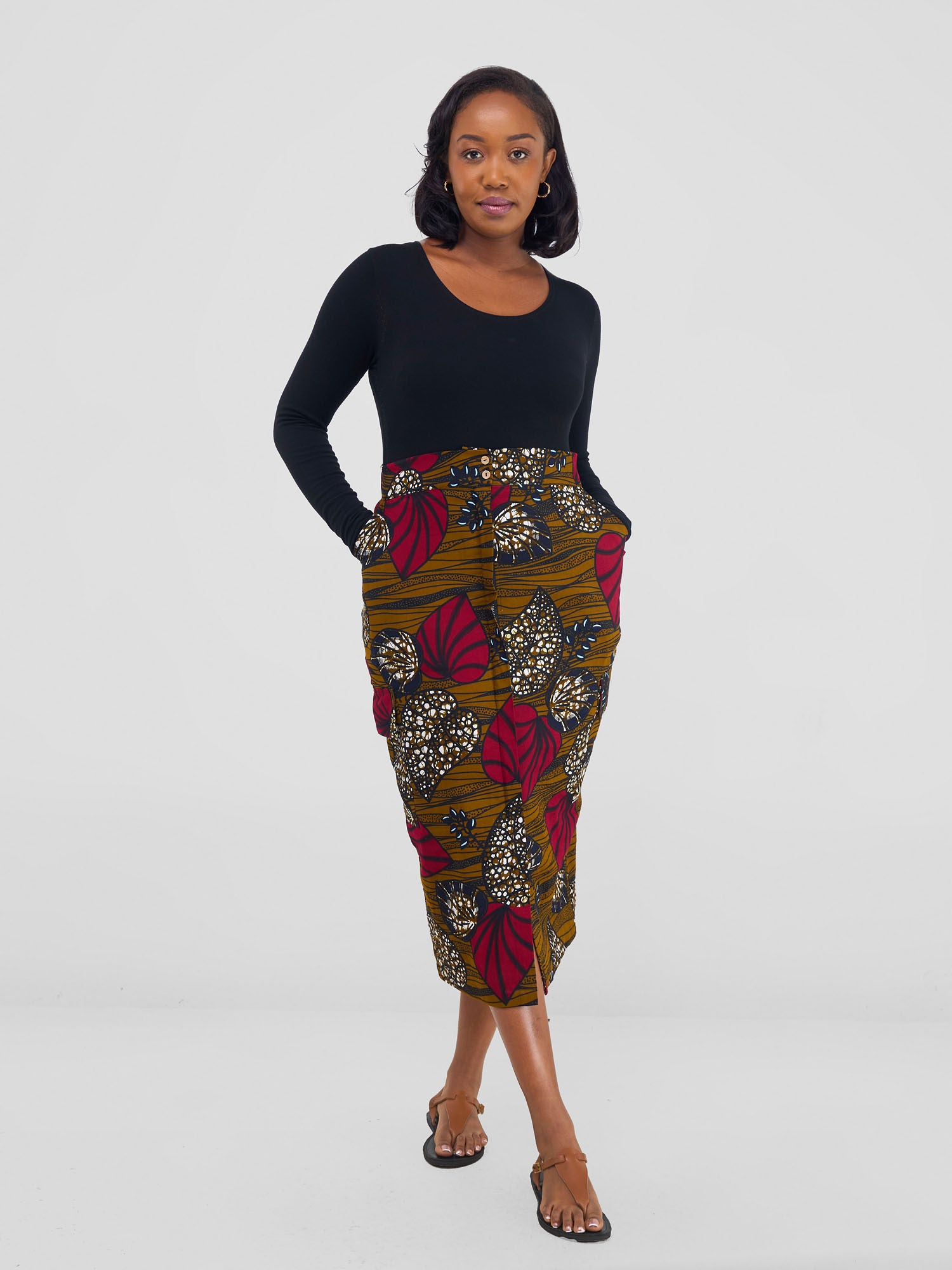 Safari Savannah Front Slit Midi Skirt - Sipo Print