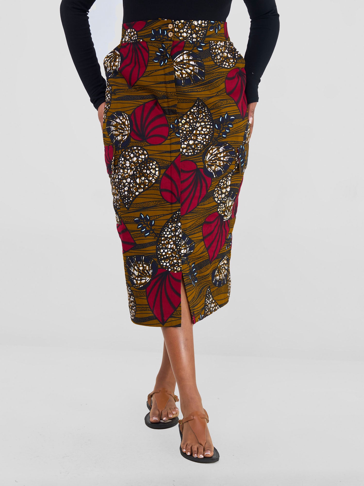 Safari Savannah Front Slit Midi Skirt - Sipo Print