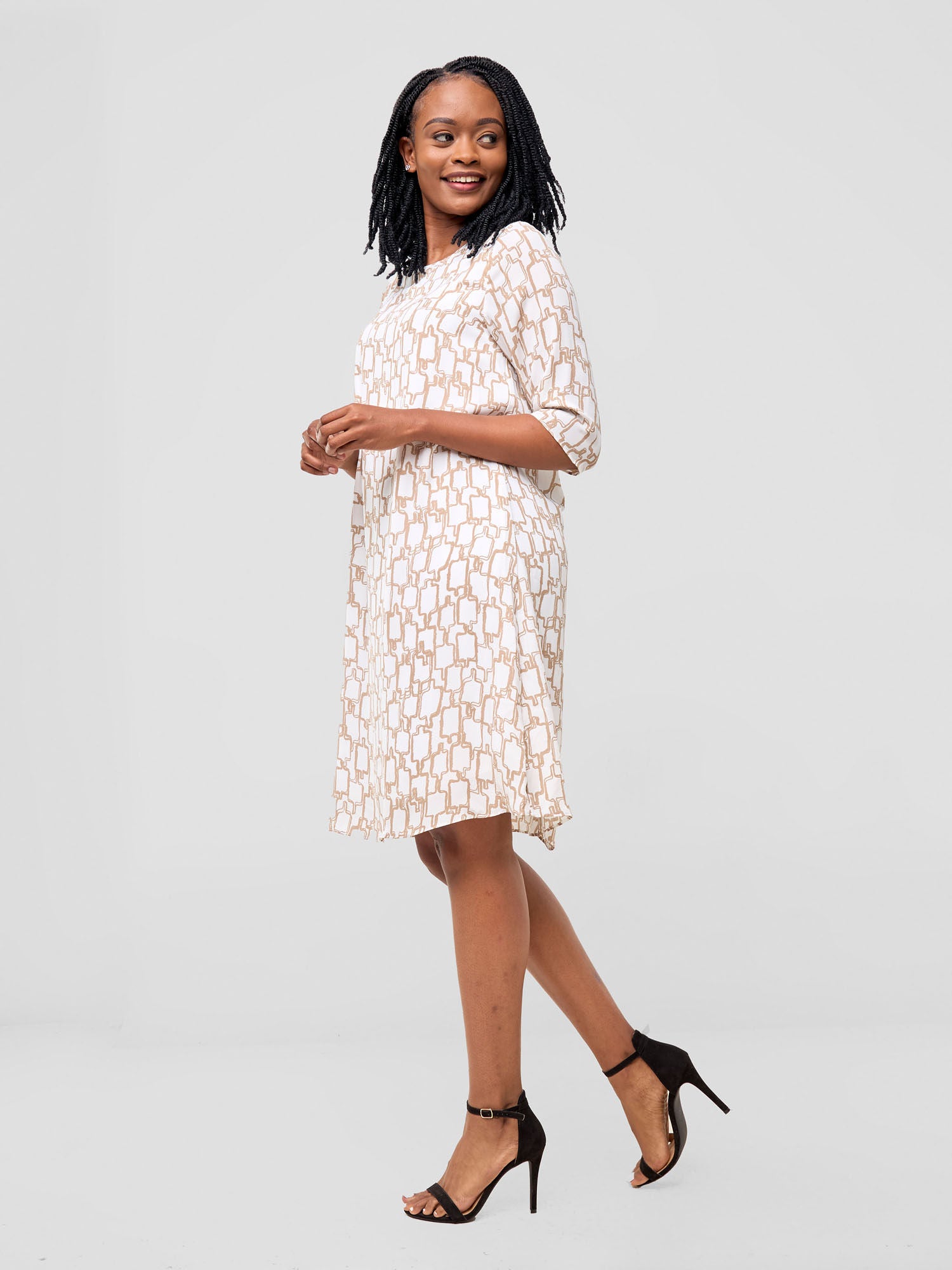 Vivo Ayo Tent Dress - White / Taupe Print