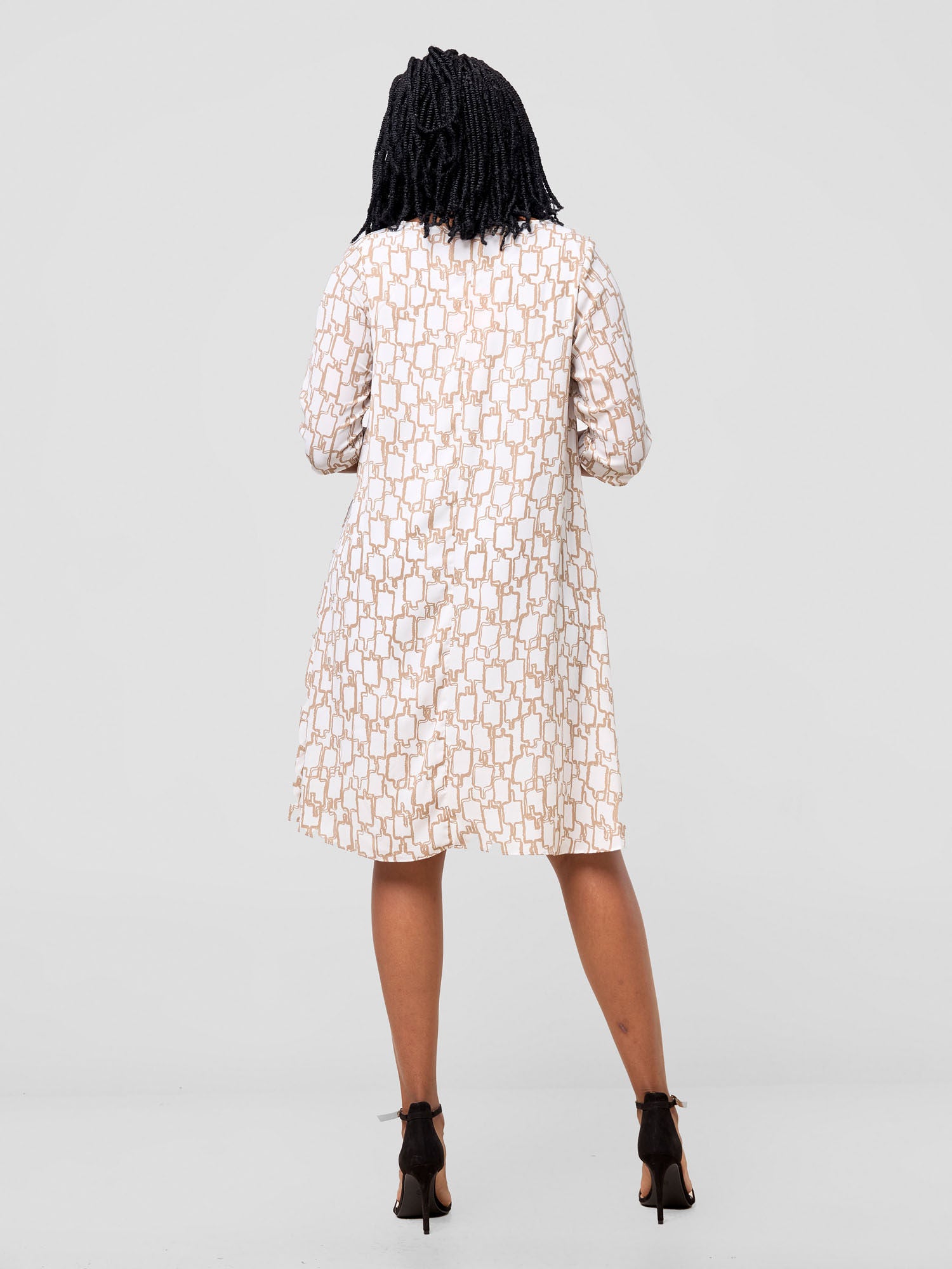 Vivo Ayo Tent Dress - White / Taupe Print