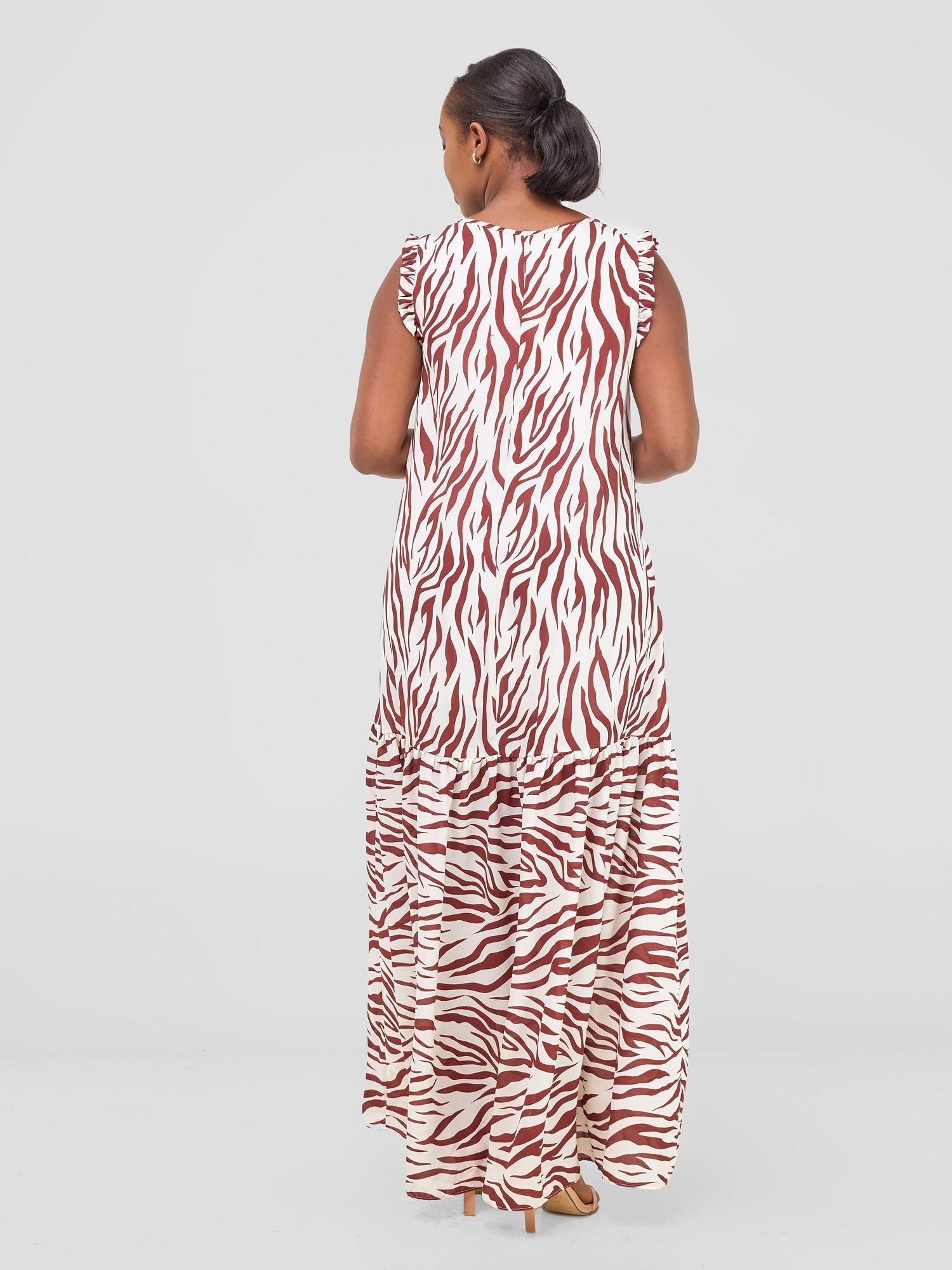 Vivo Ava Tent Flounce Maxi Dress - Maroon / White Print