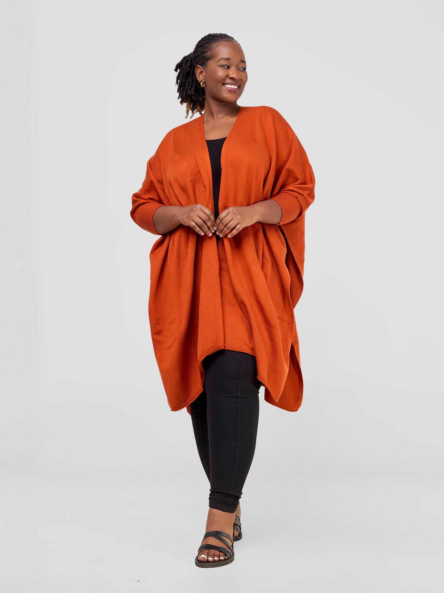 Vivo Cuffed Wrap Poncho - Burnt Orange