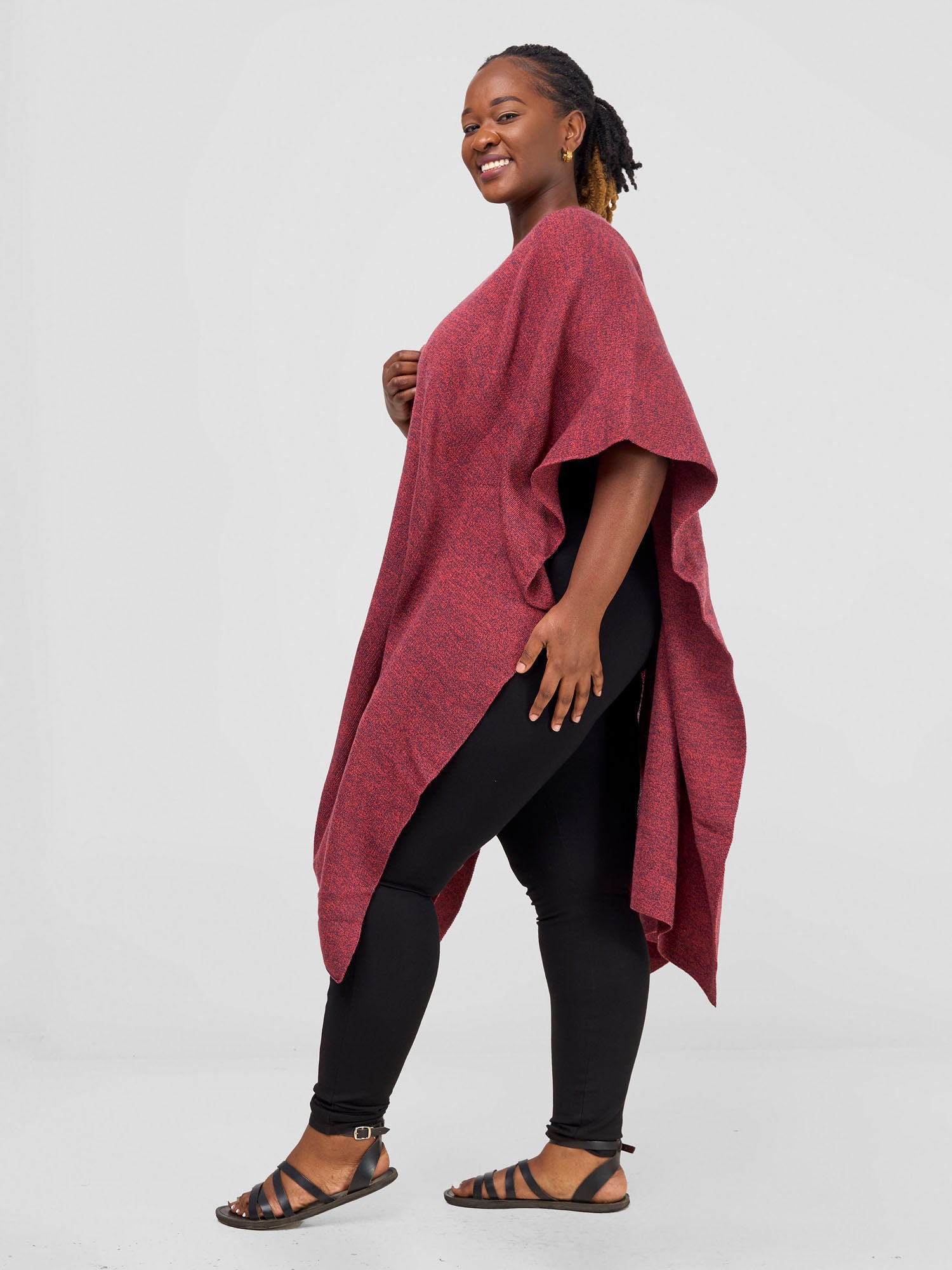 Vivo Basic Double Layered Wrap Poncho (Without Fringe) - Coral / Grey