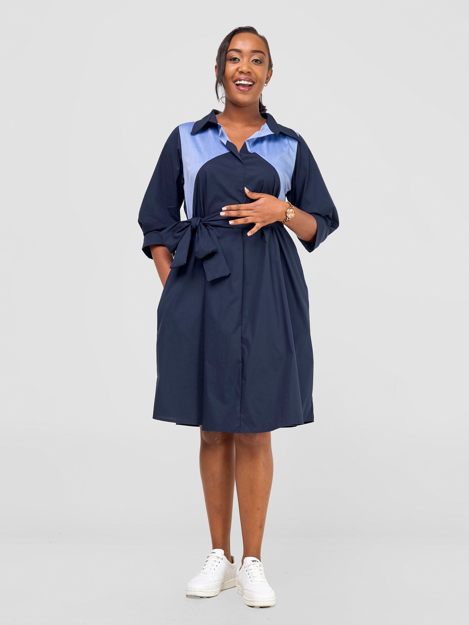 Safari Lira Front Panelled Shirt Dress - Navy / Blue