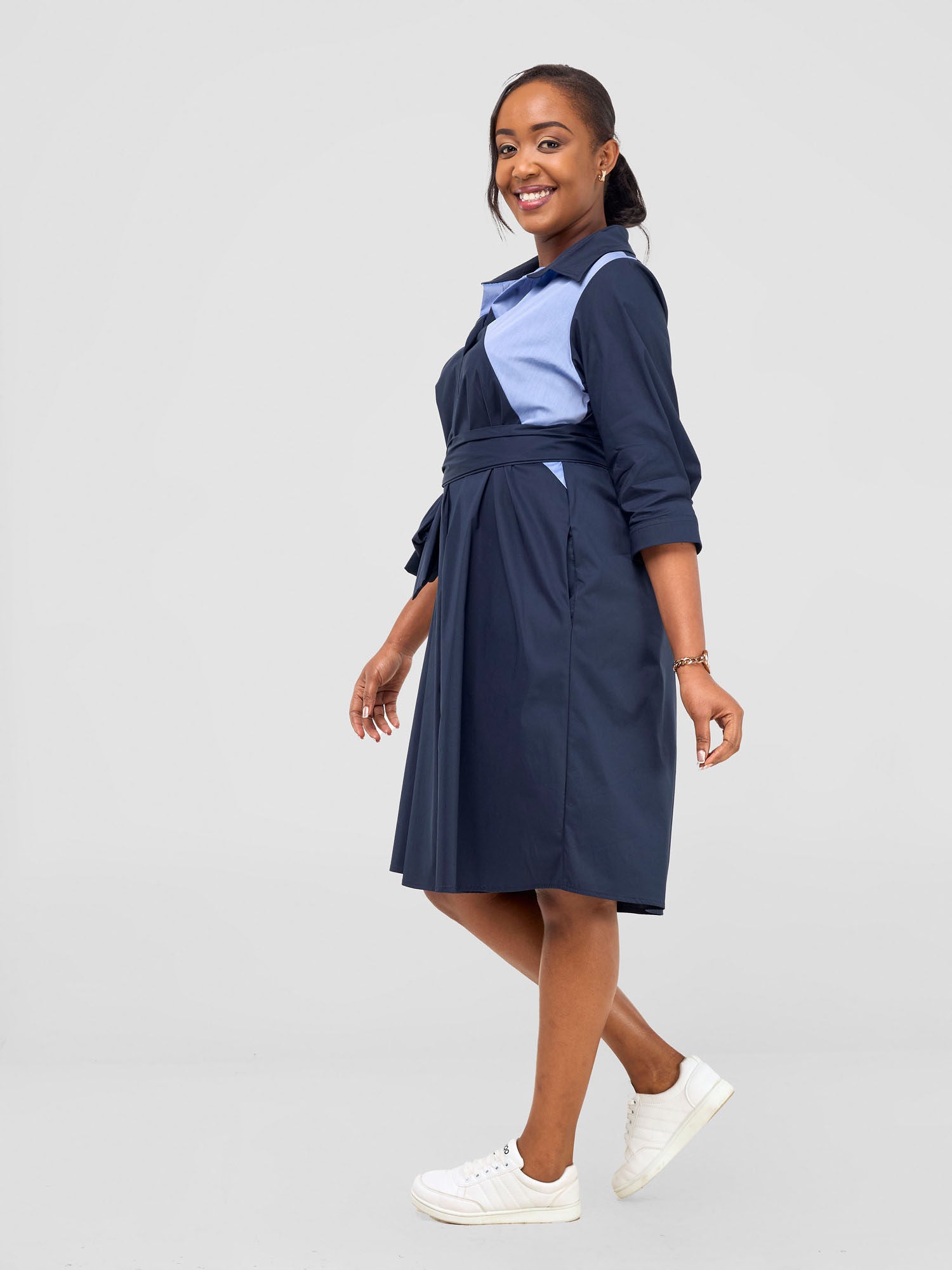 Safari Lira Front Panelled Shirt Dress - Navy / Blue