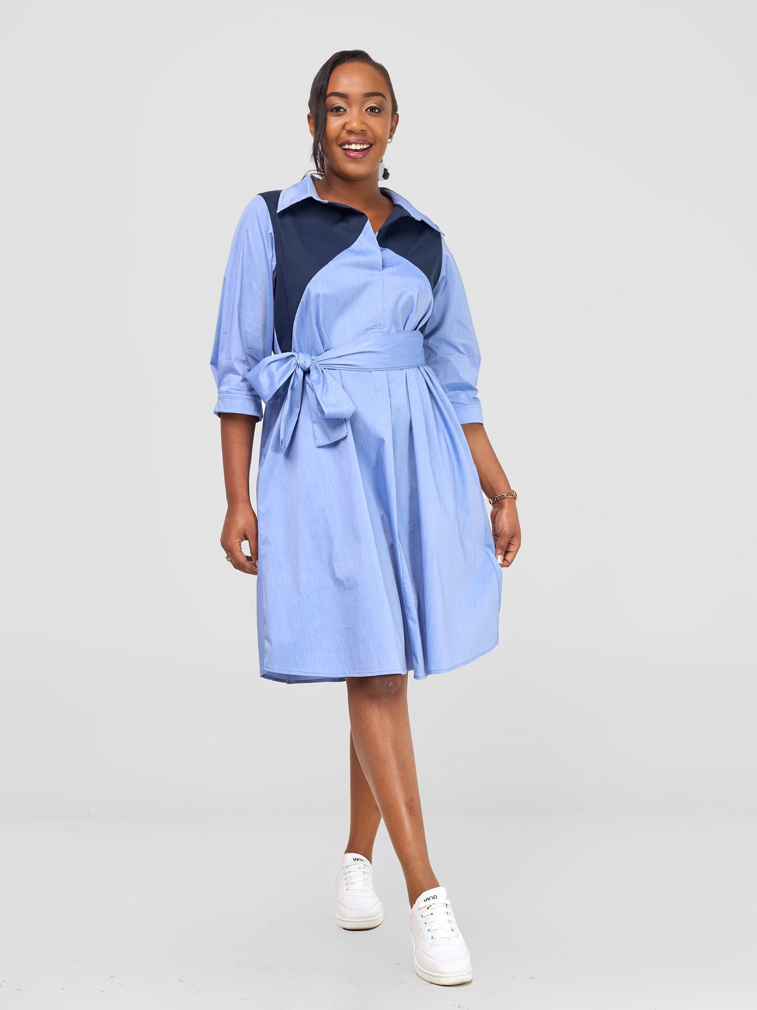 Safari Lira Front Panelled Shirt Dress - Blue / Navy