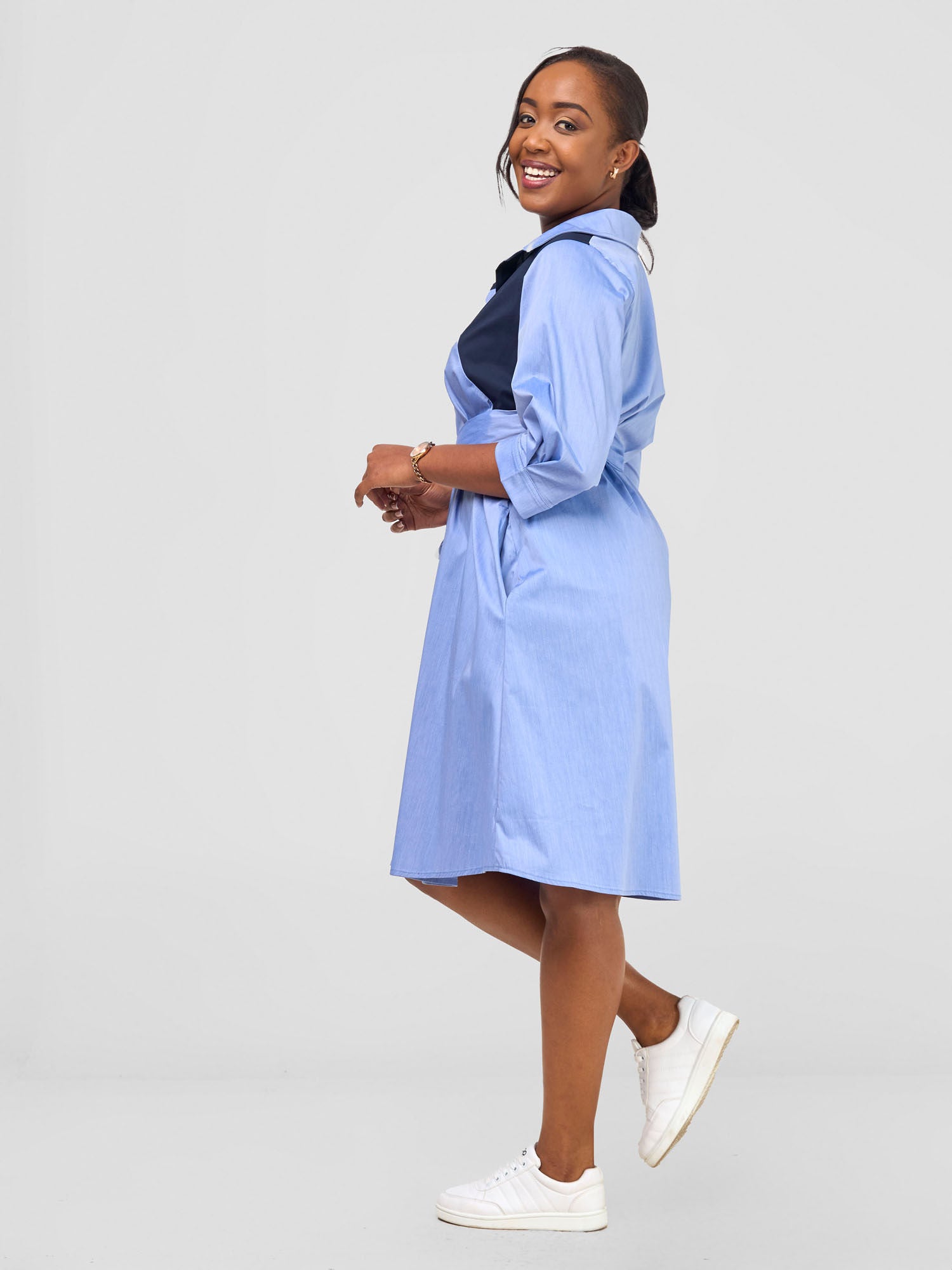 Safari Lira Front Panelled Shirt Dress - Blue / Navy