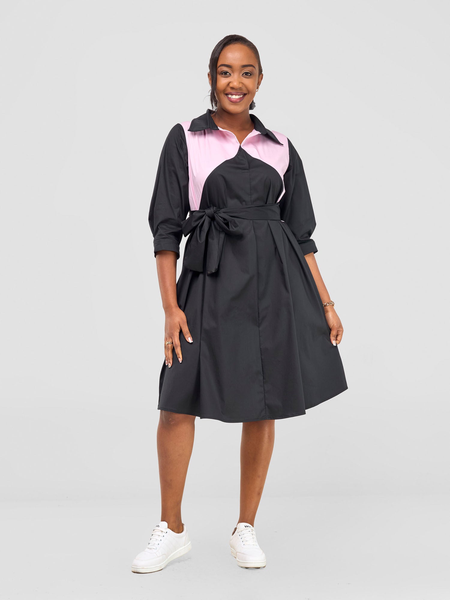 Safari Lira Front Panelled Shirt Dress - Black / Pink