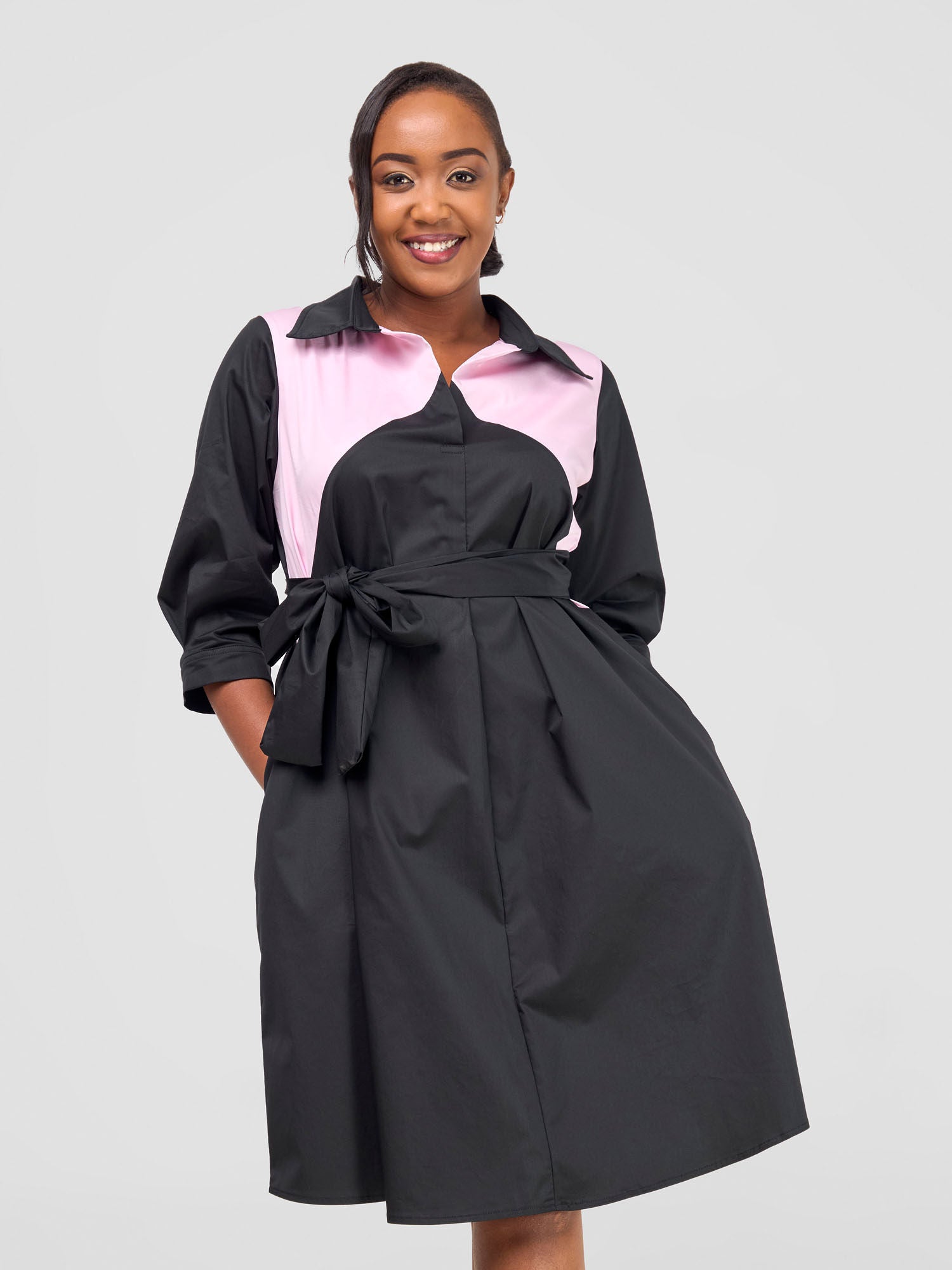 Safari Lira Front Panelled Shirt Dress - Black / Pink