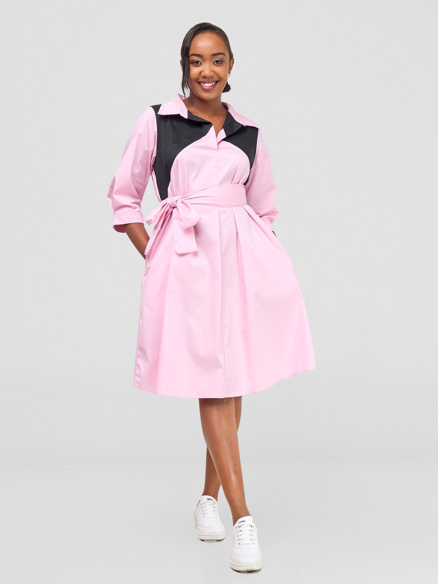 Safari Lira Front Panelled Shirt Dress - Pink / Black