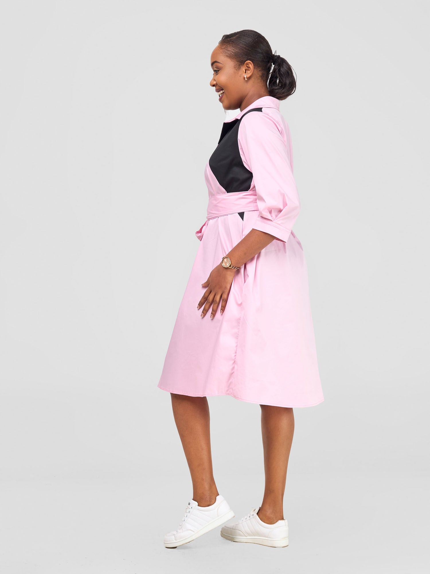 Safari Lira Front Panelled Shirt Dress - Pink / Black