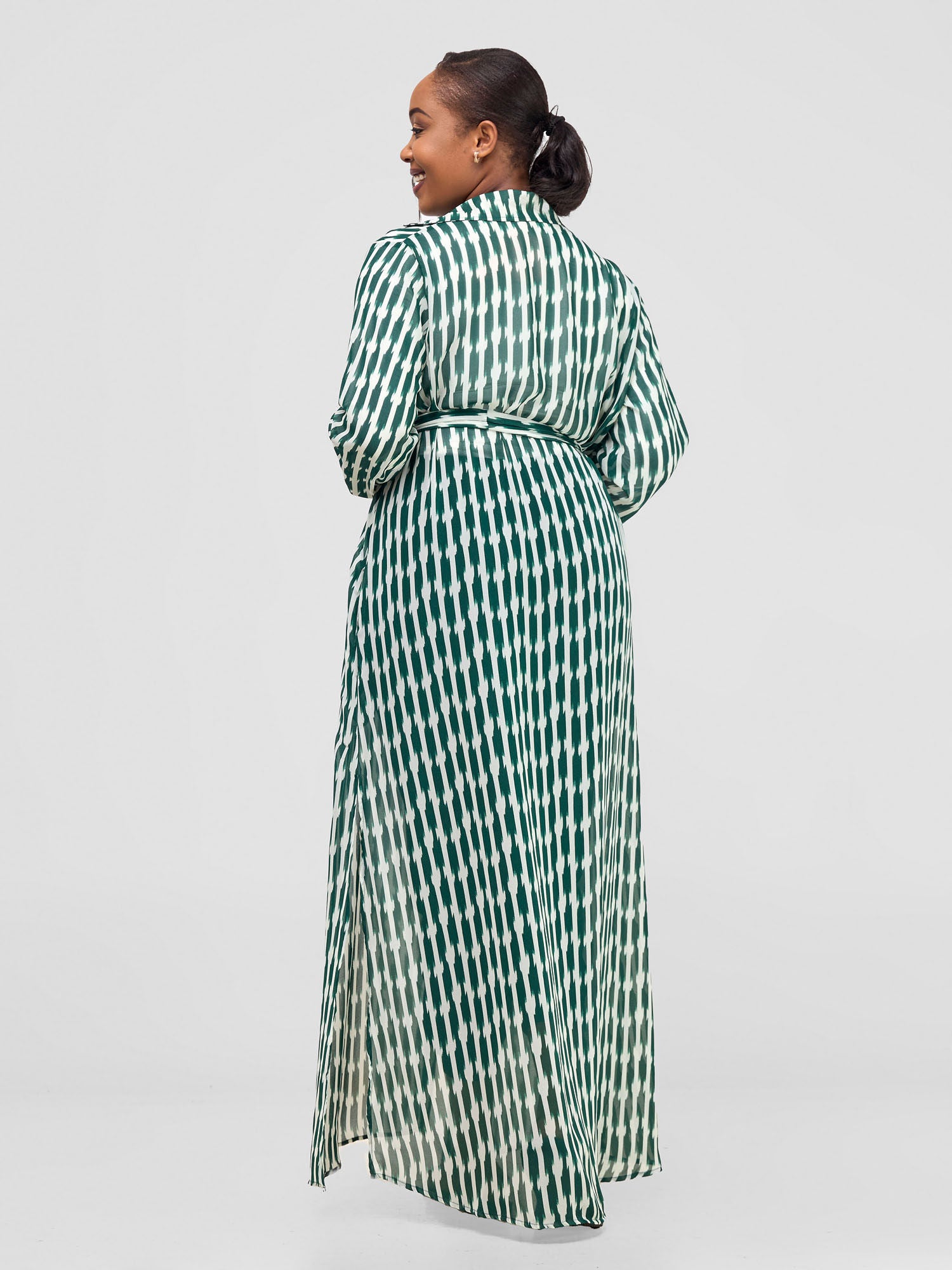 Vivo Sana Long Sleeved Maxi cover-Up - Green / White