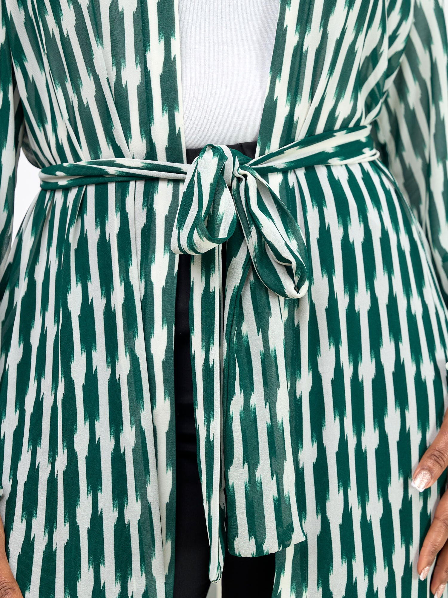 Vivo Sana Long Sleeved Maxi cover-Up - Green / White