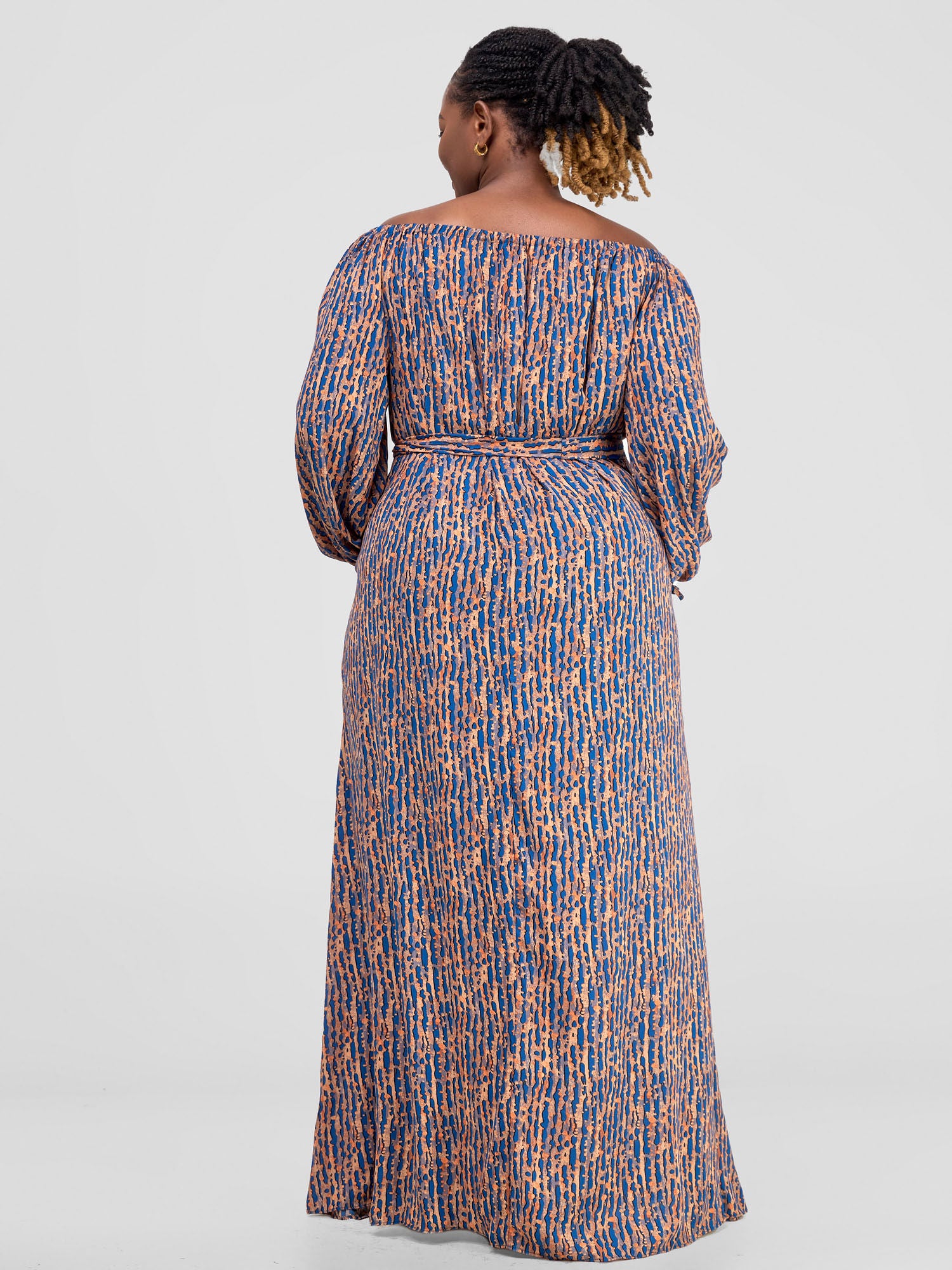 Vivo Zahari Off-Shoulder Maxi Dress - Rust / Blue Print