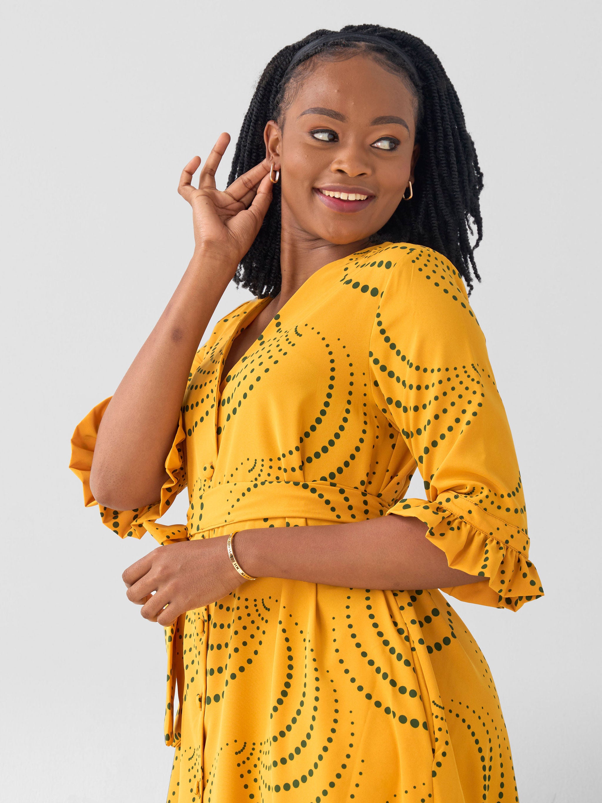 Vivo Nasinka Maxi Shirt Dress - Mustard / Green Sinka Print