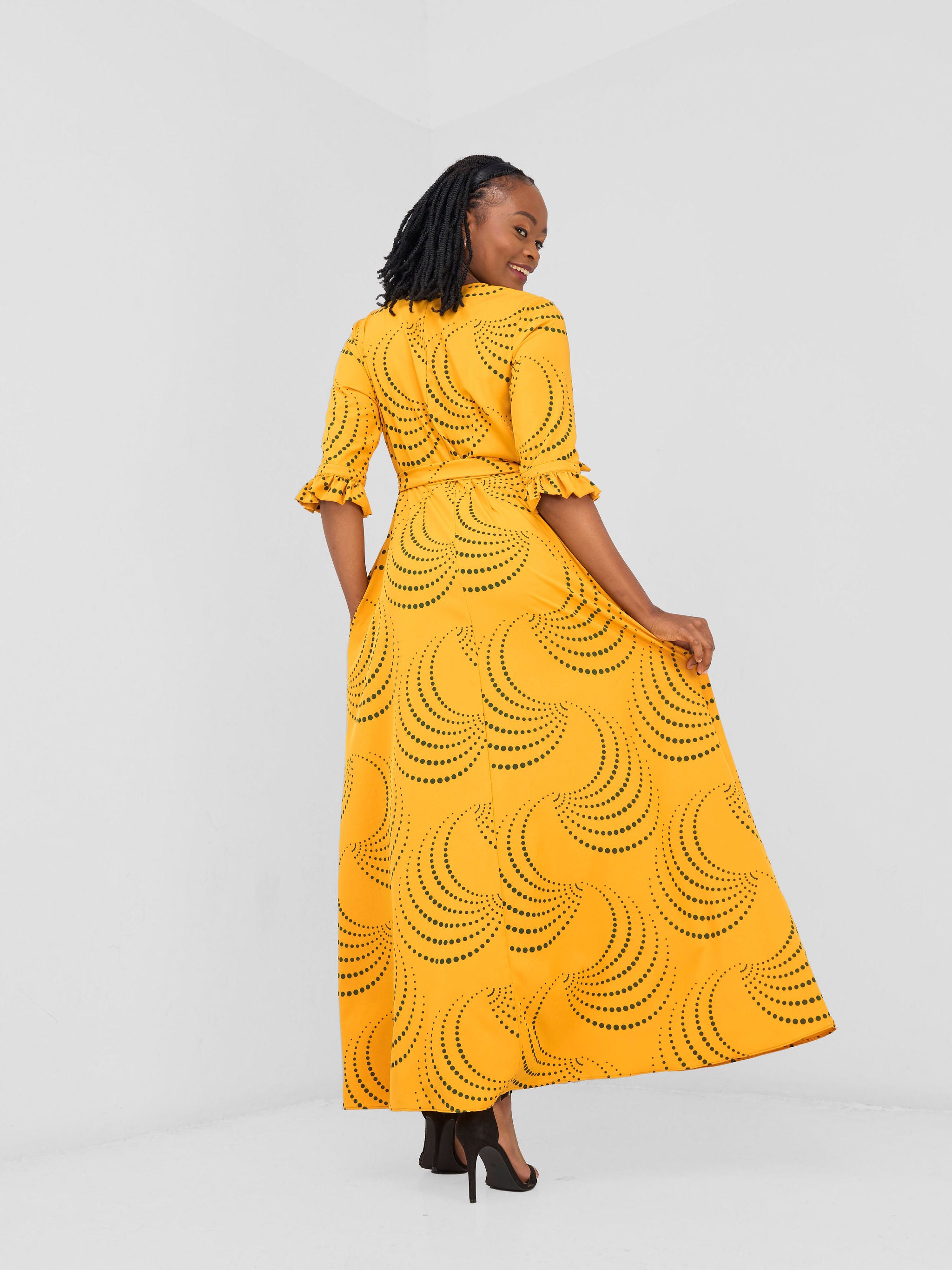 Vivo Nasinka Maxi Shirt Dress - Mustard / Green Sinka Print