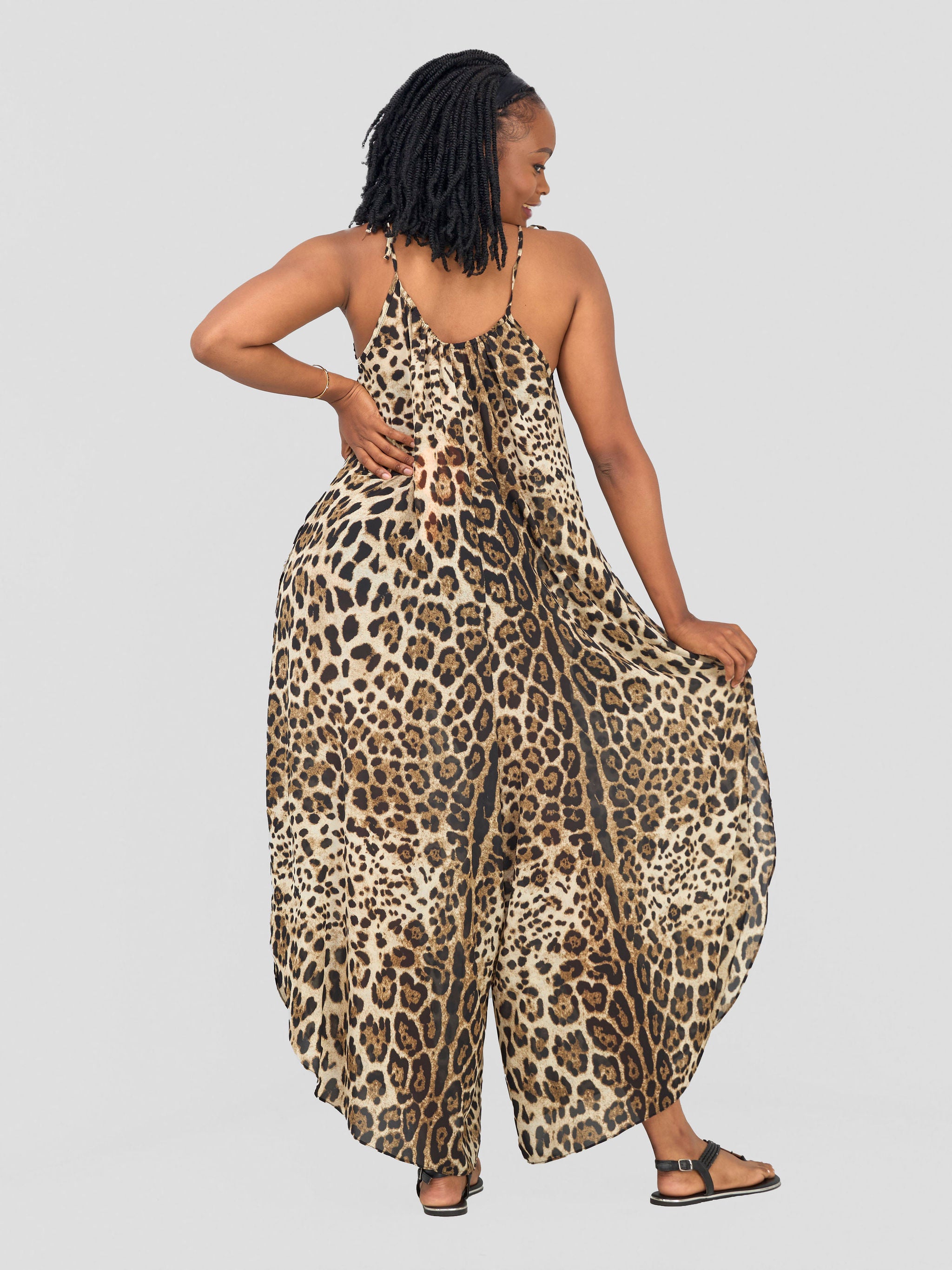 Vivo Maisha Strappy Culotte Jumpsuit - Taupe / Black Chui Print