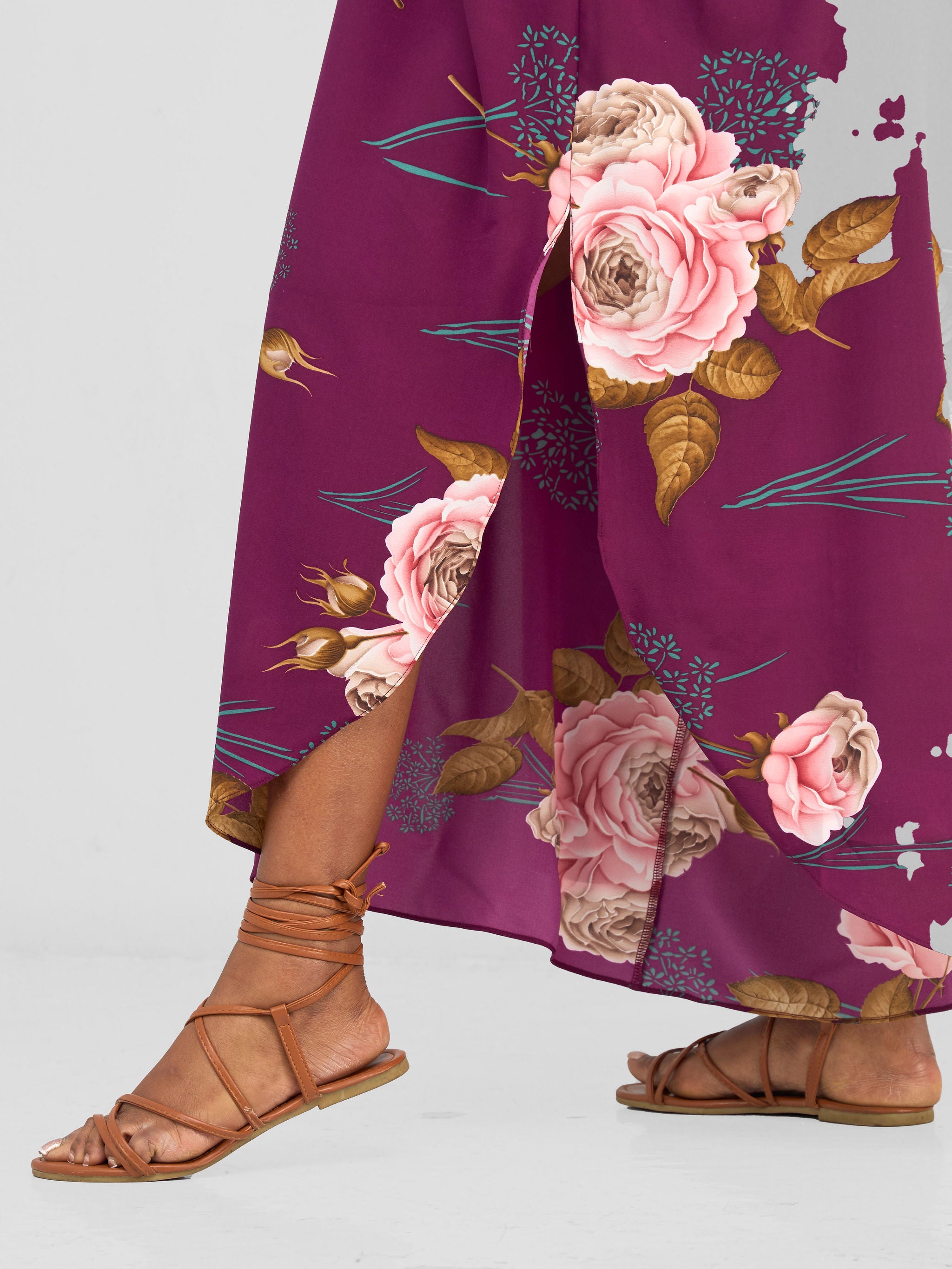 Vivo Maisha Strappy Culotte Jumpsuit - Burgundy Nyua Print