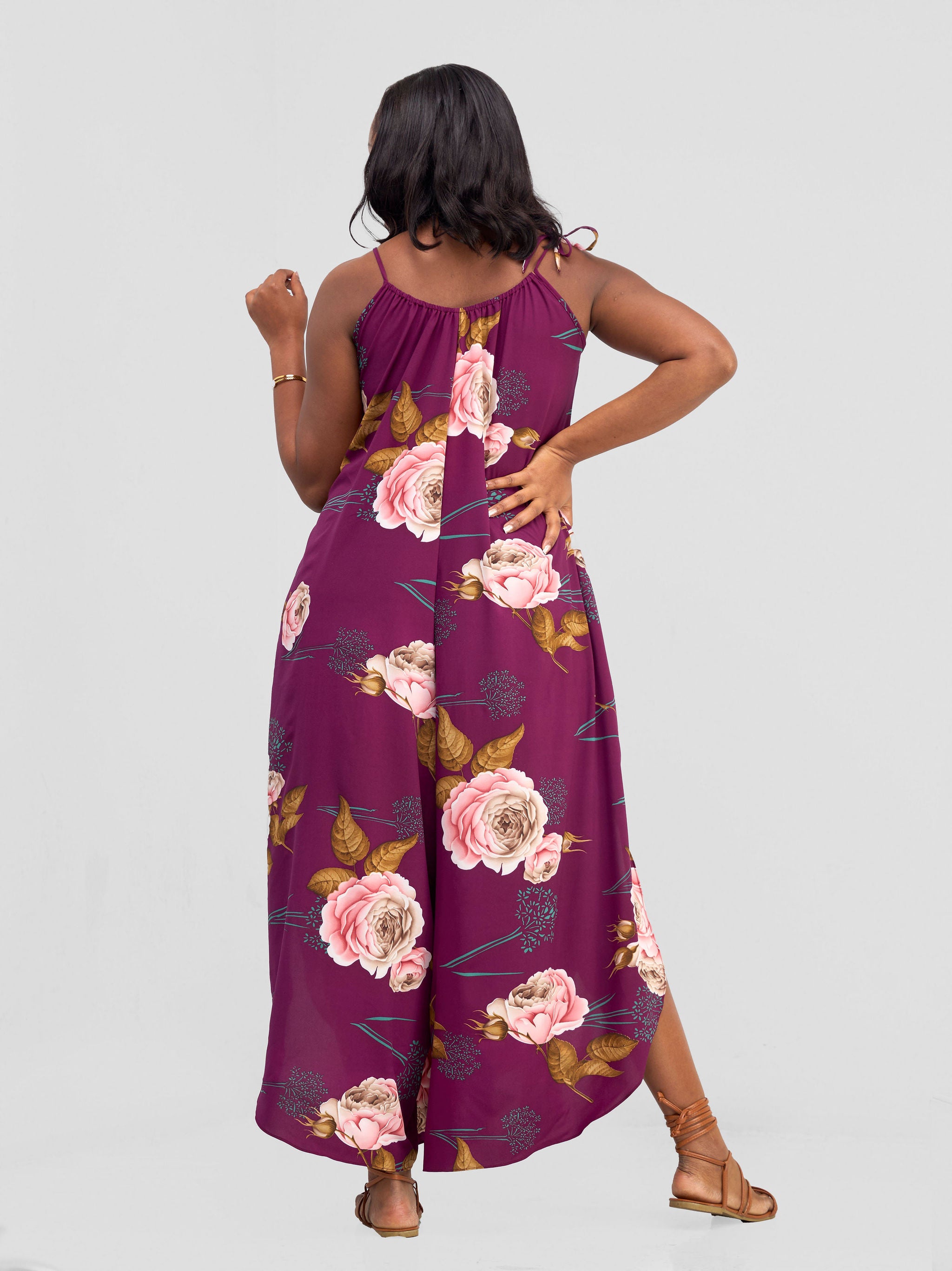 Vivo Maisha Strappy Culotte Jumpsuit - Burgundy Nyua Print