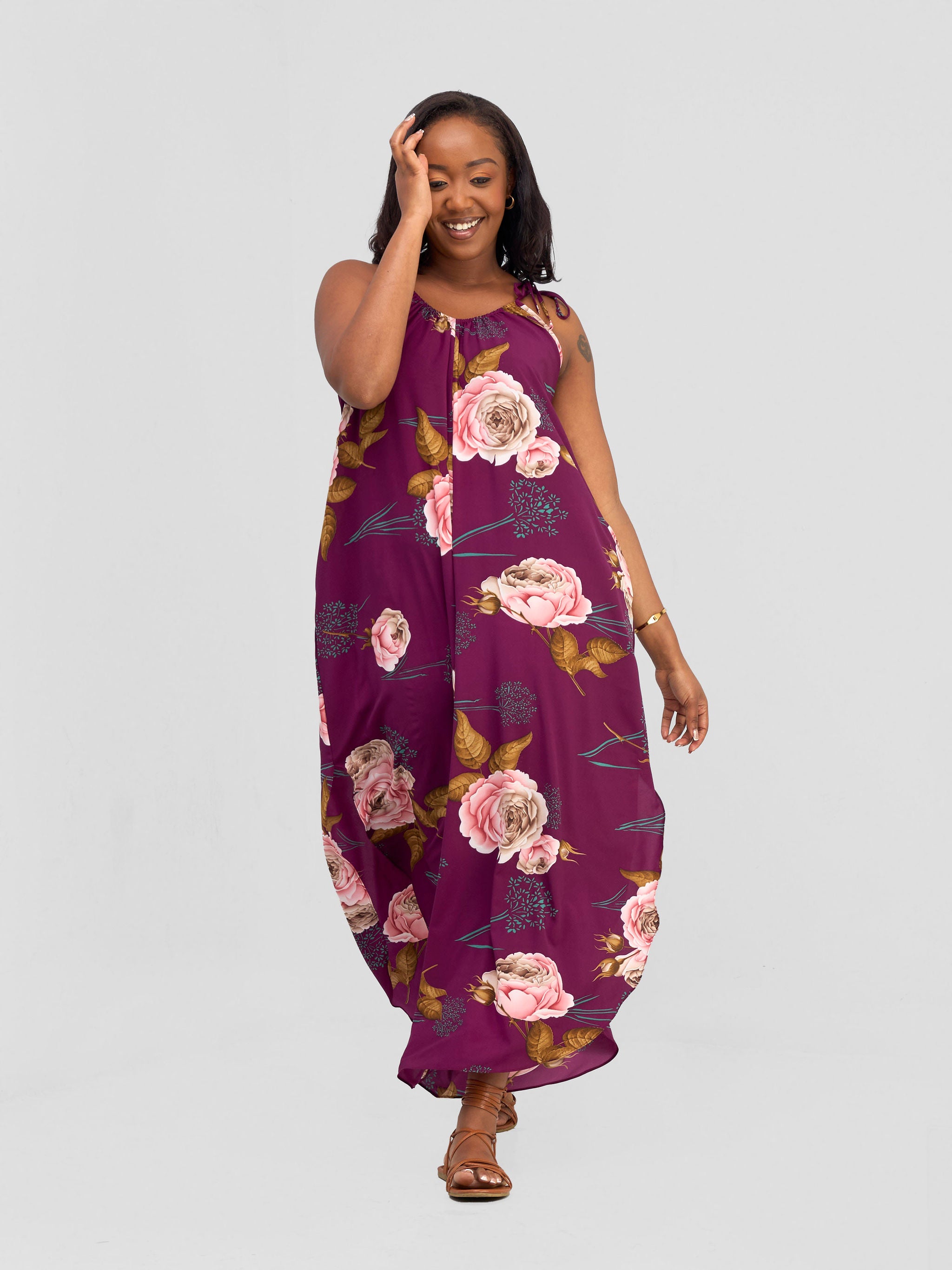 Vivo Maisha Strappy Culotte Jumpsuit - Burgundy Nyua Print