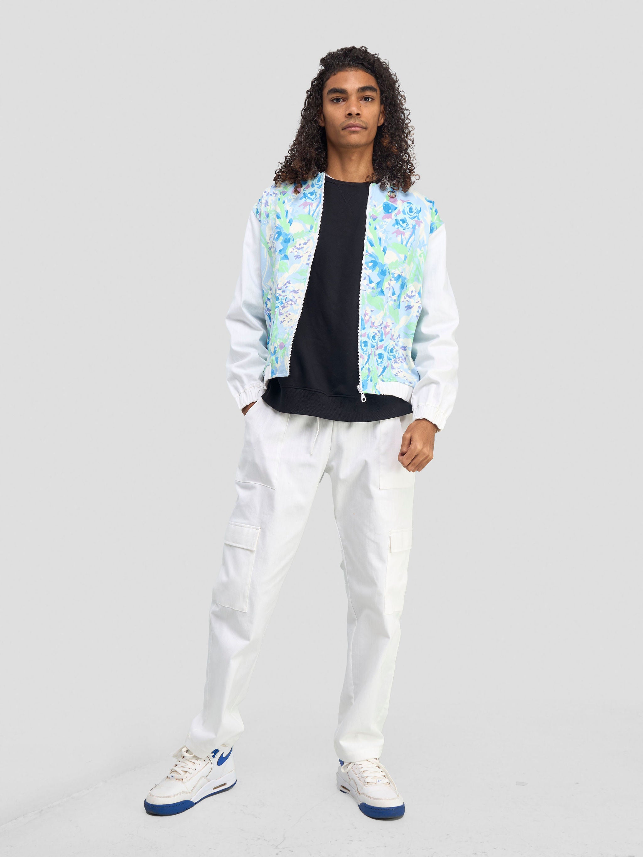 Zoya Banda Unisex Letterman Jacket - Green / Blue Print + White