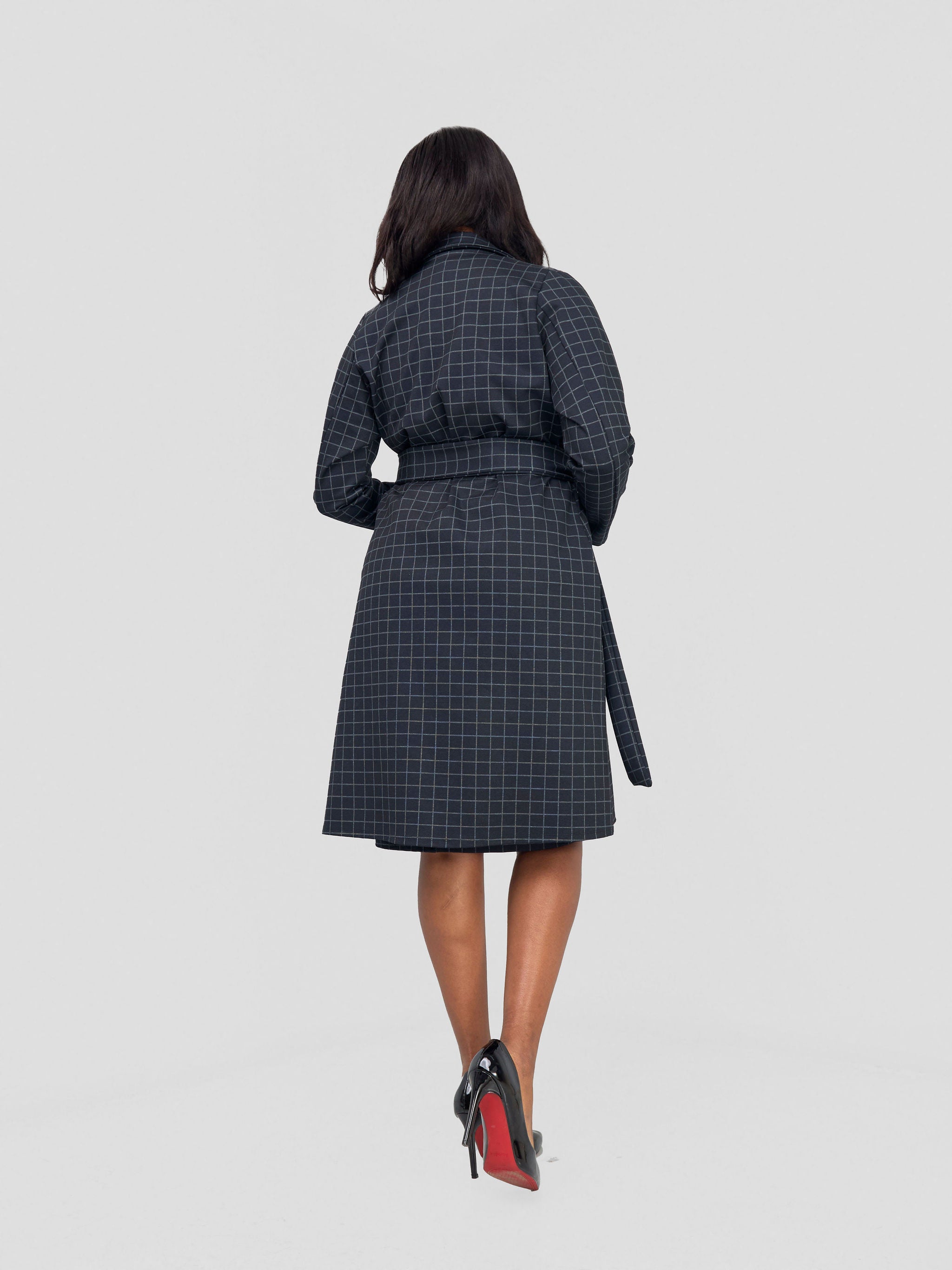 Vivo Paji Trench Coat - Navy Checkered Print