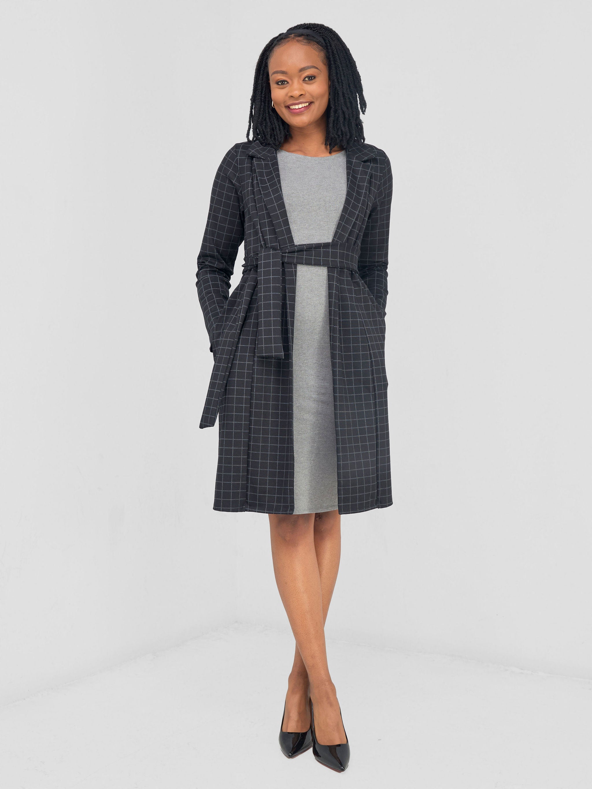 Vivo Paji Trench Coat - Black Checkered Print