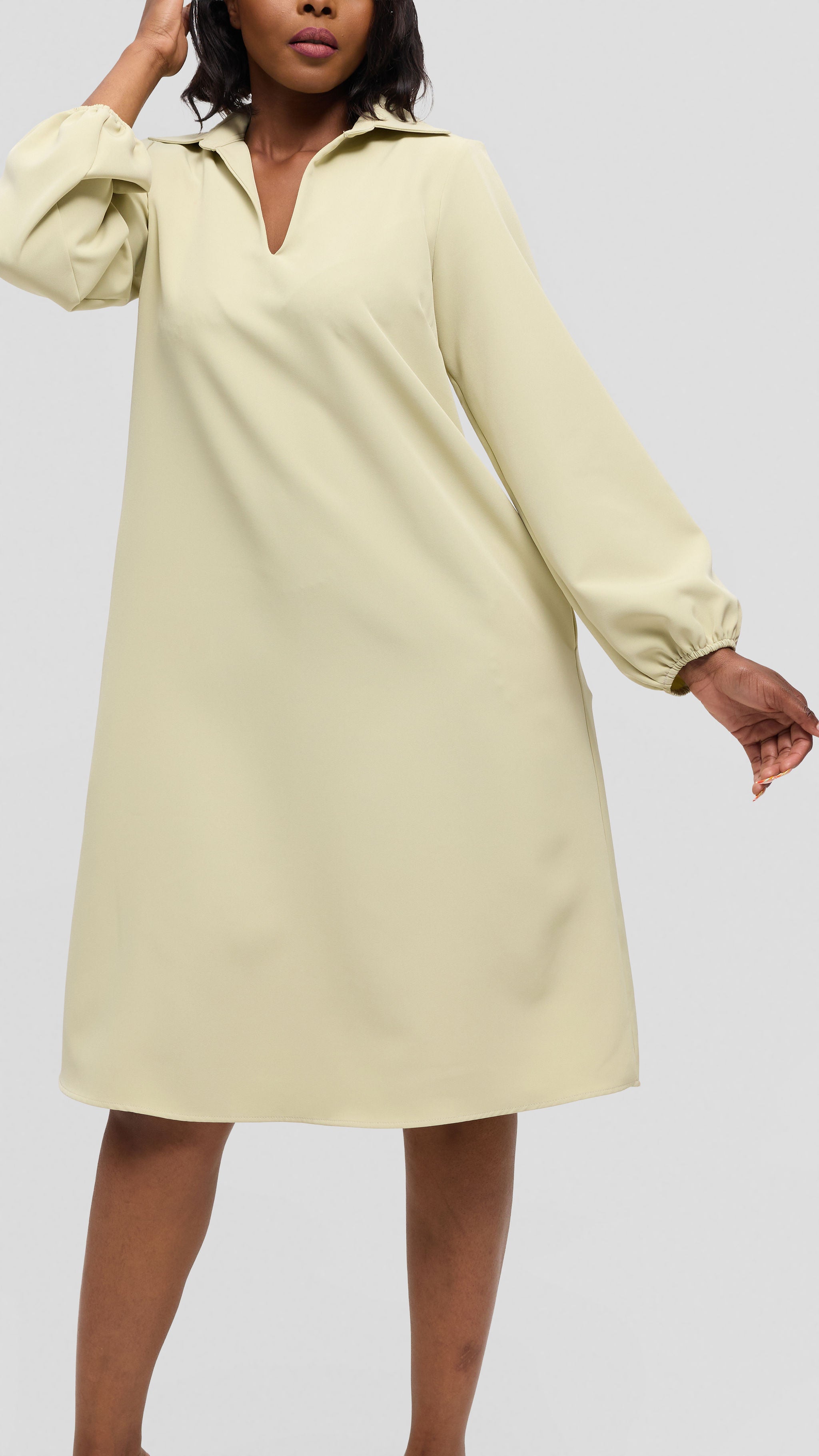 Vivo Mandla Bishop Sleeve Tent Dress in Crepe - Light Green